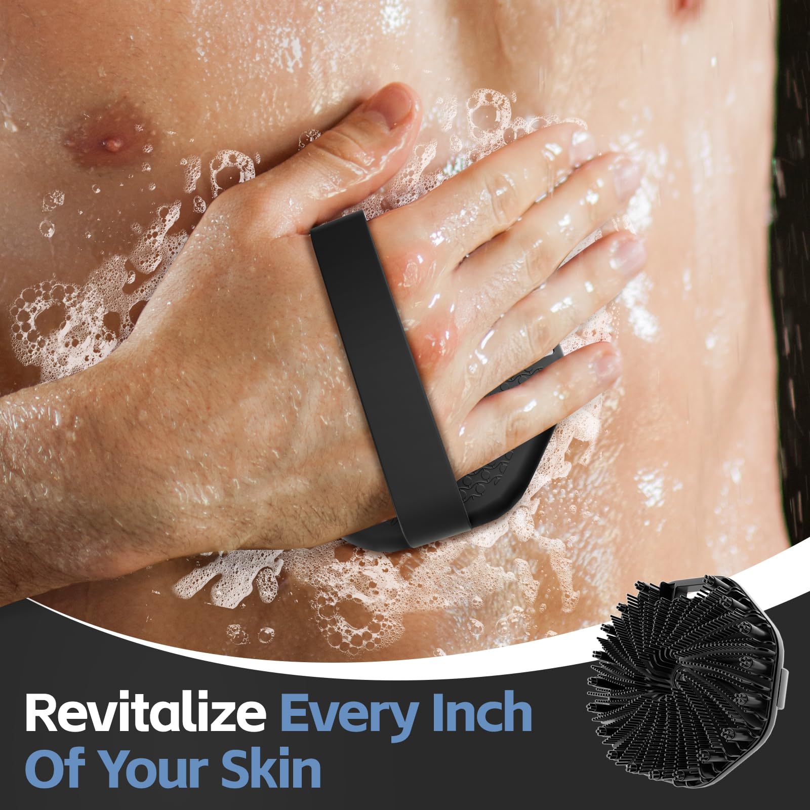 Exfoliating Silicone Body Scrubber - Gentle Shower Brush for Deep Cleansing & Massage - Skin Care Essential for Smooth, Glowing Skin - Perfect for Daily Shower Routine & Spa-Like Experience (Black)