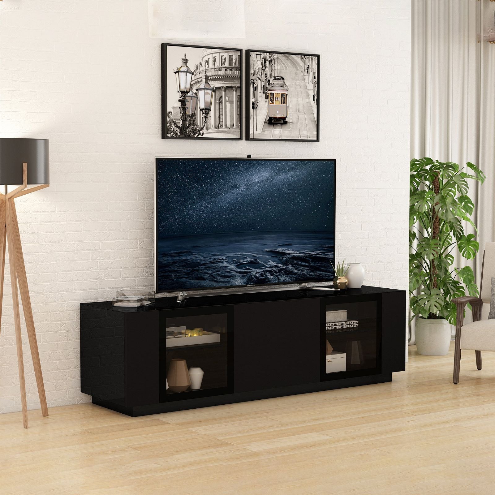 TAURIS Platinum 225cm Black Home Theater TV Stand - Modern Entertainment Center for Living Room, Home Theater Setup & Media Storage