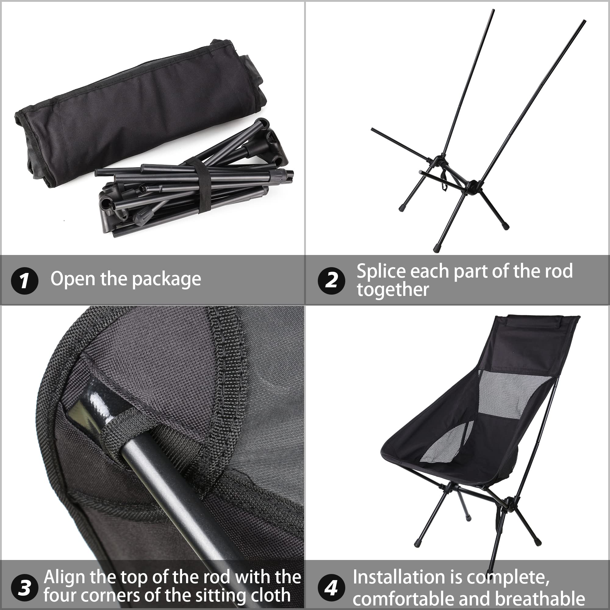 aiGear Portable Camping Chair - Heavy Duty 300 lb Capacity, Lightweight Folding Beach Chair with Storage Bag & High Back Support - Oxford Fabric for Outdoor, Lawn, Picnic, Travel & Beach Activities