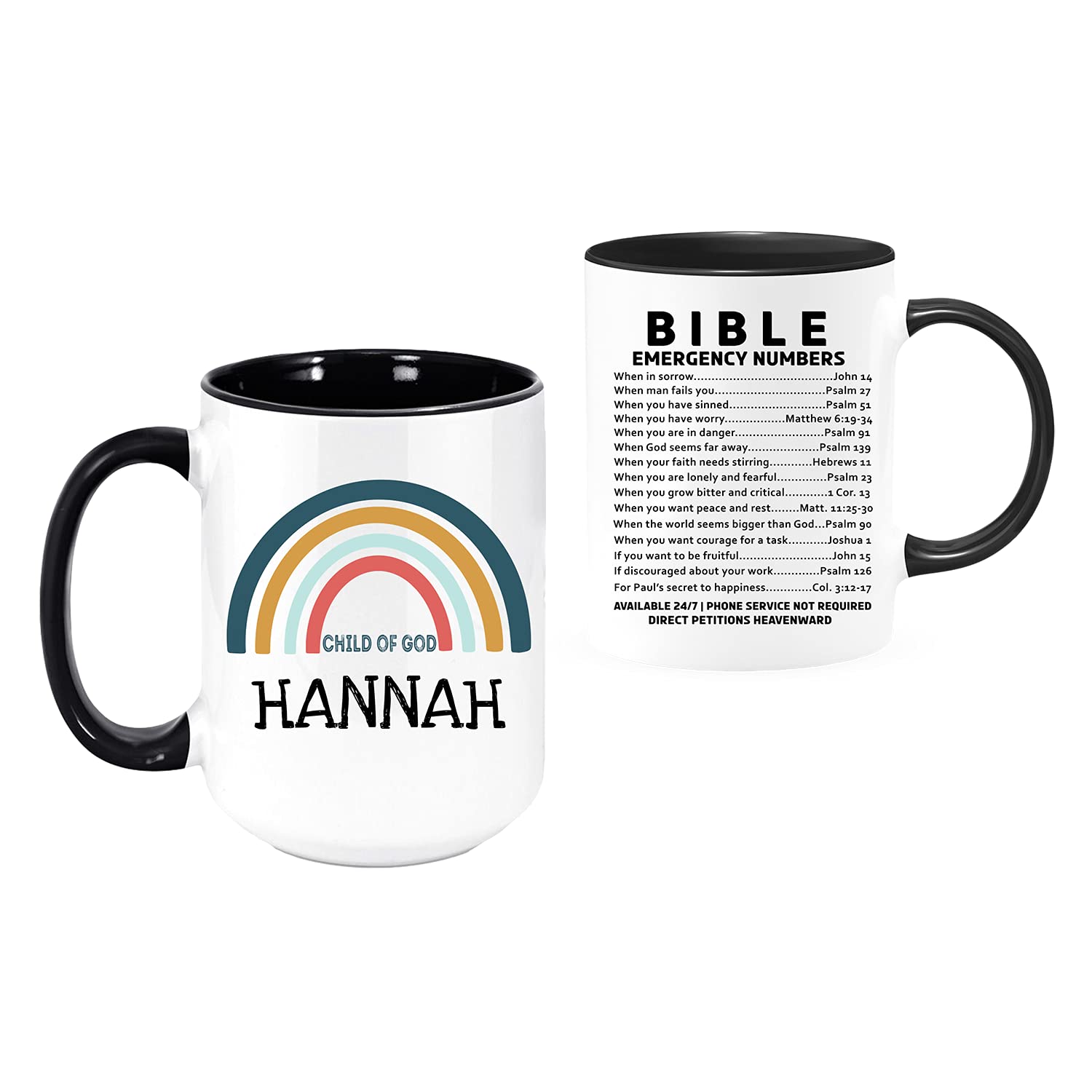 Personalized Bible Emergency Numbers Two-Toned Coffee Mug - Inspirational Bible Verse Coffee Cups for Women & Men - Perfect for Prayer Time, Bible Study & Christian Gifts