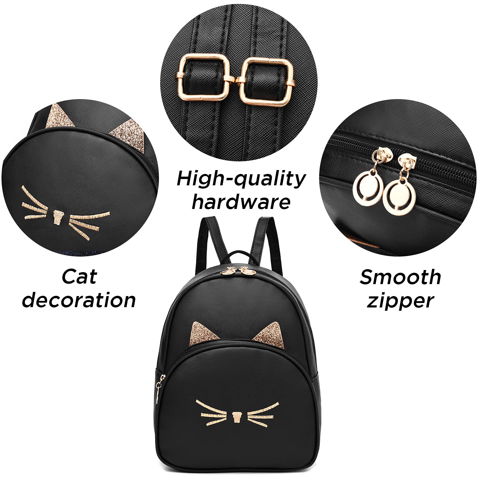 Women's Mini PU Leather Backpack with Cat Print - Stylish Shoulder Purse for Daily Use