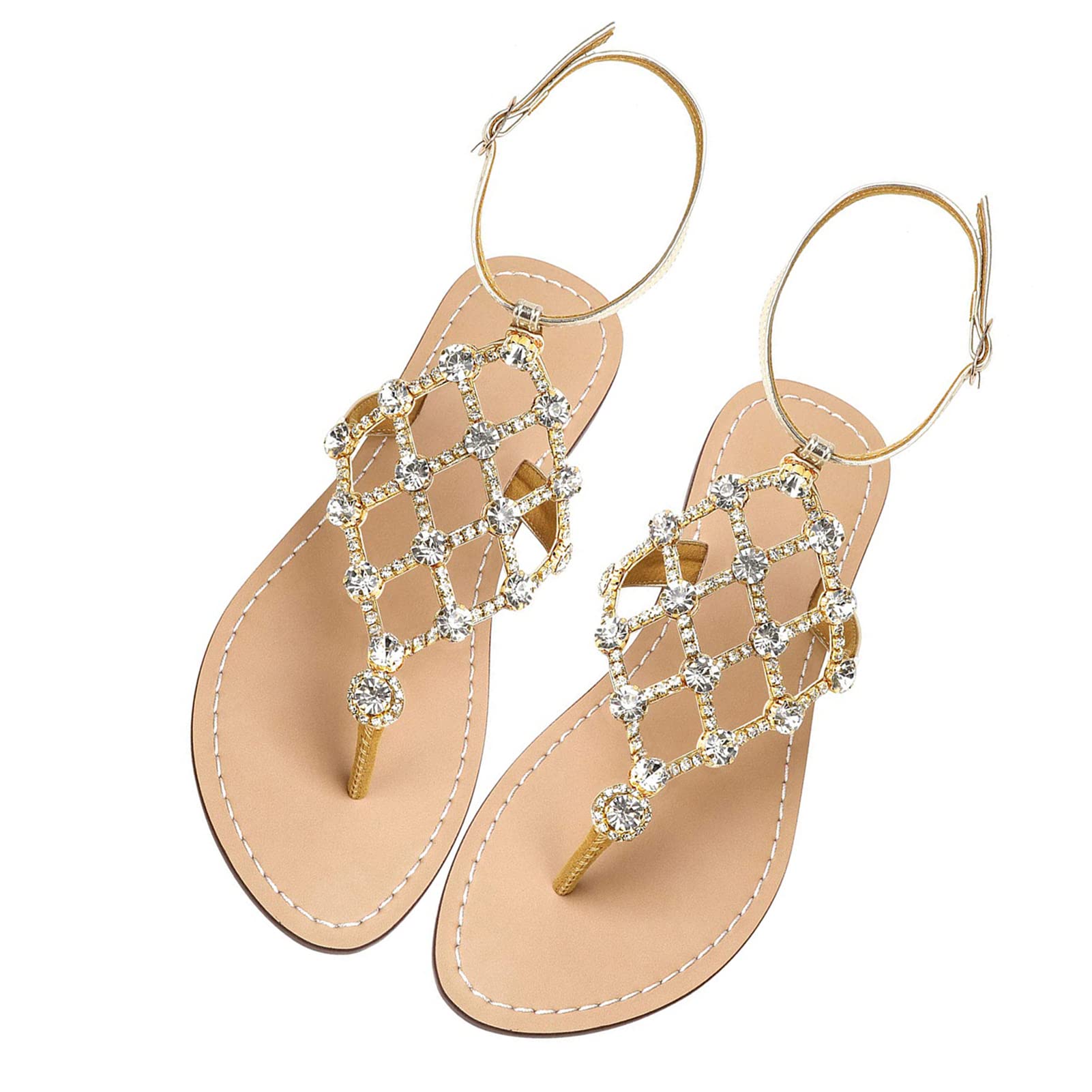 UTIKLIOU Women's Rhinestone T-Strap Flat Sandals - Comfortable Summer Flip Flops with Sparkling Crystals for Beach, Pool, and Casual Outings