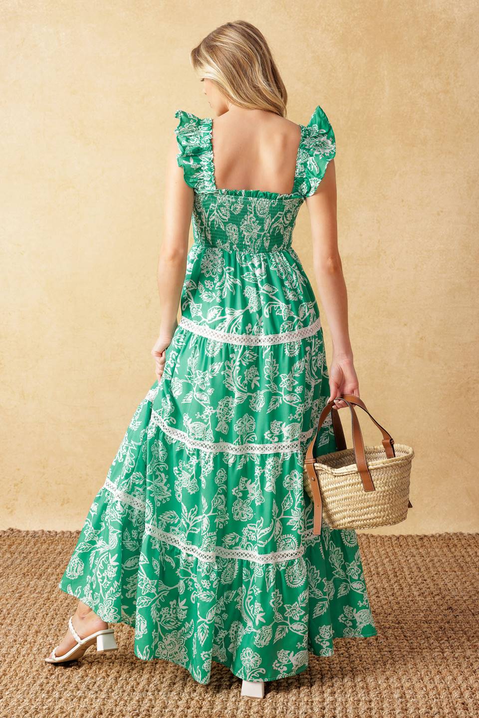 Green Floral Maxi Dress for Women - Elegant Long Summer Dress with Floral Print - Perfect for Beach, Vacation, and Casual Outings