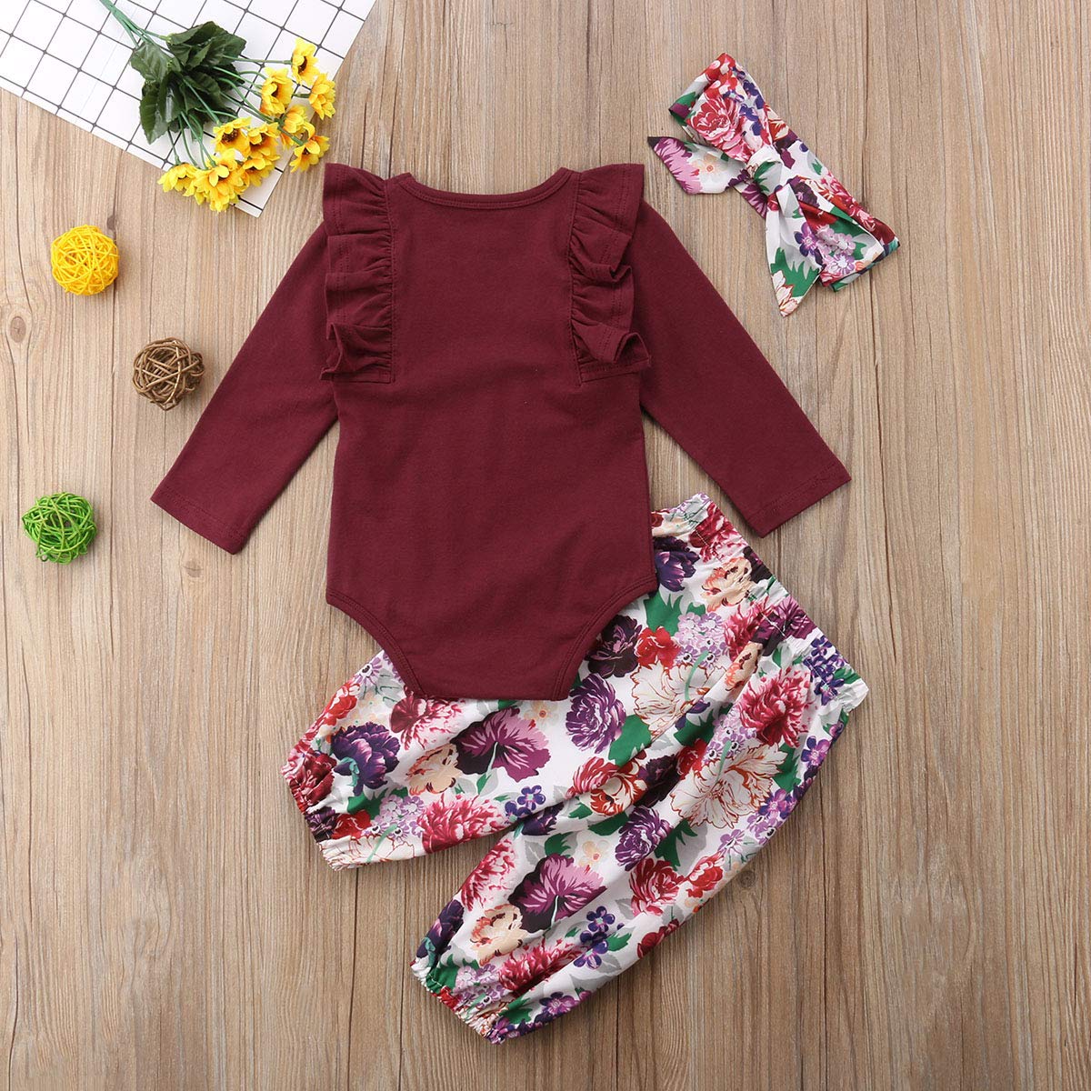 3PCS Baby Girl Clothes Set - Floral Romper, Bodysuit & Pants Outfit for Newborn Toddler | Soft Cotton Infant Jumpsuit for Playtime, Photo Shoots & Daily Wear