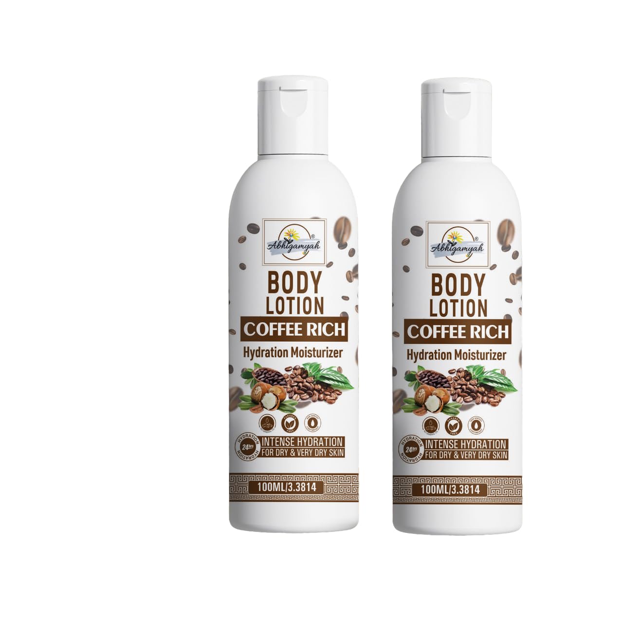 Abhigamyah Coffee Rich Body Lotion - Daily Moisturizing Cream for Dry Skin | Paraben-Free, Mineral Oil-Free Hydrating Lotion for Men & Women | 100ml Twin Pack | Perfect for Post-Shower & Nighttime Skin Care