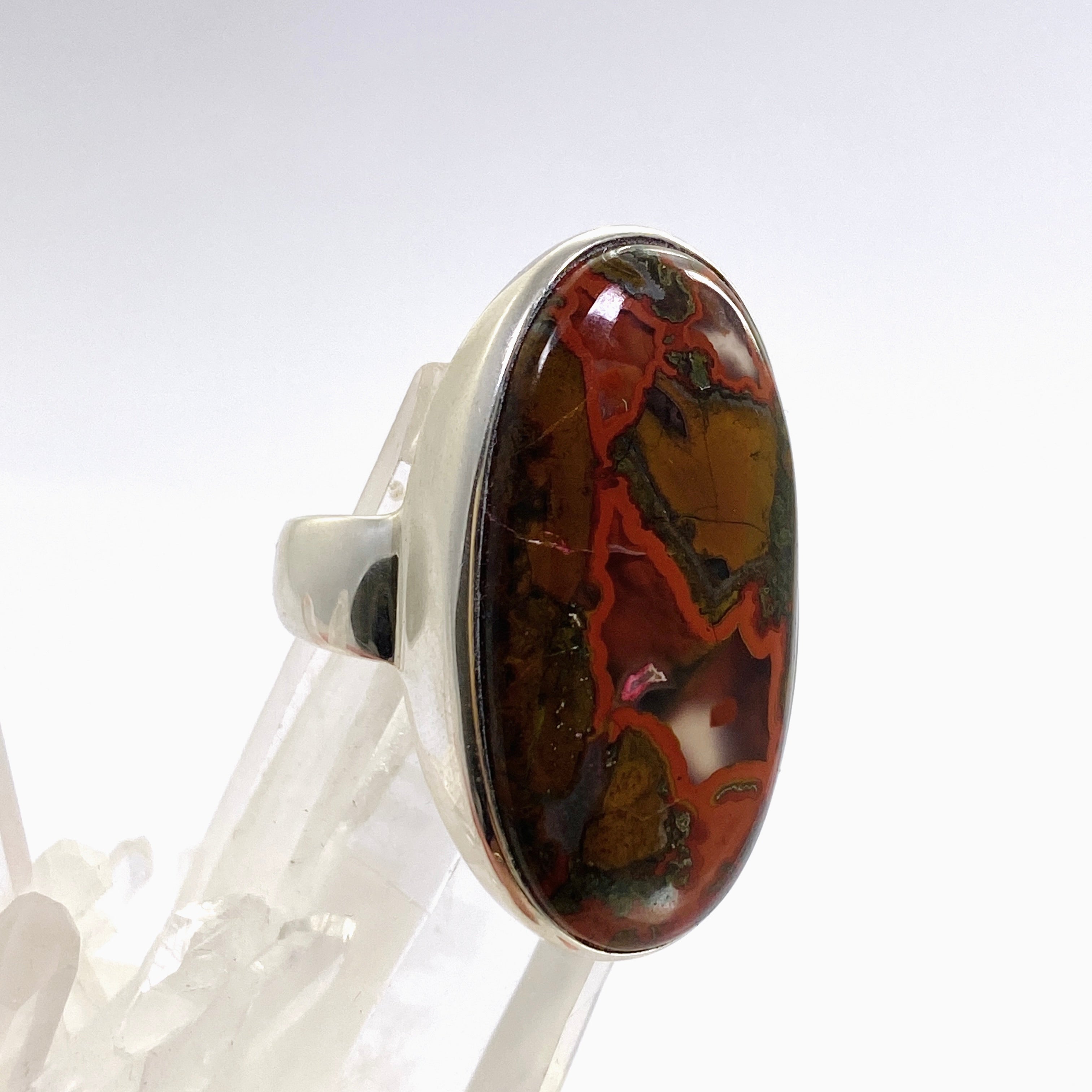 Natural Seam Agate Oval Cabochon Ring - Size 10.5 - Handmade Sterling Silver Jewelry PRGJ908 - Perfect for Boho Chic Outfits & Special Occasions