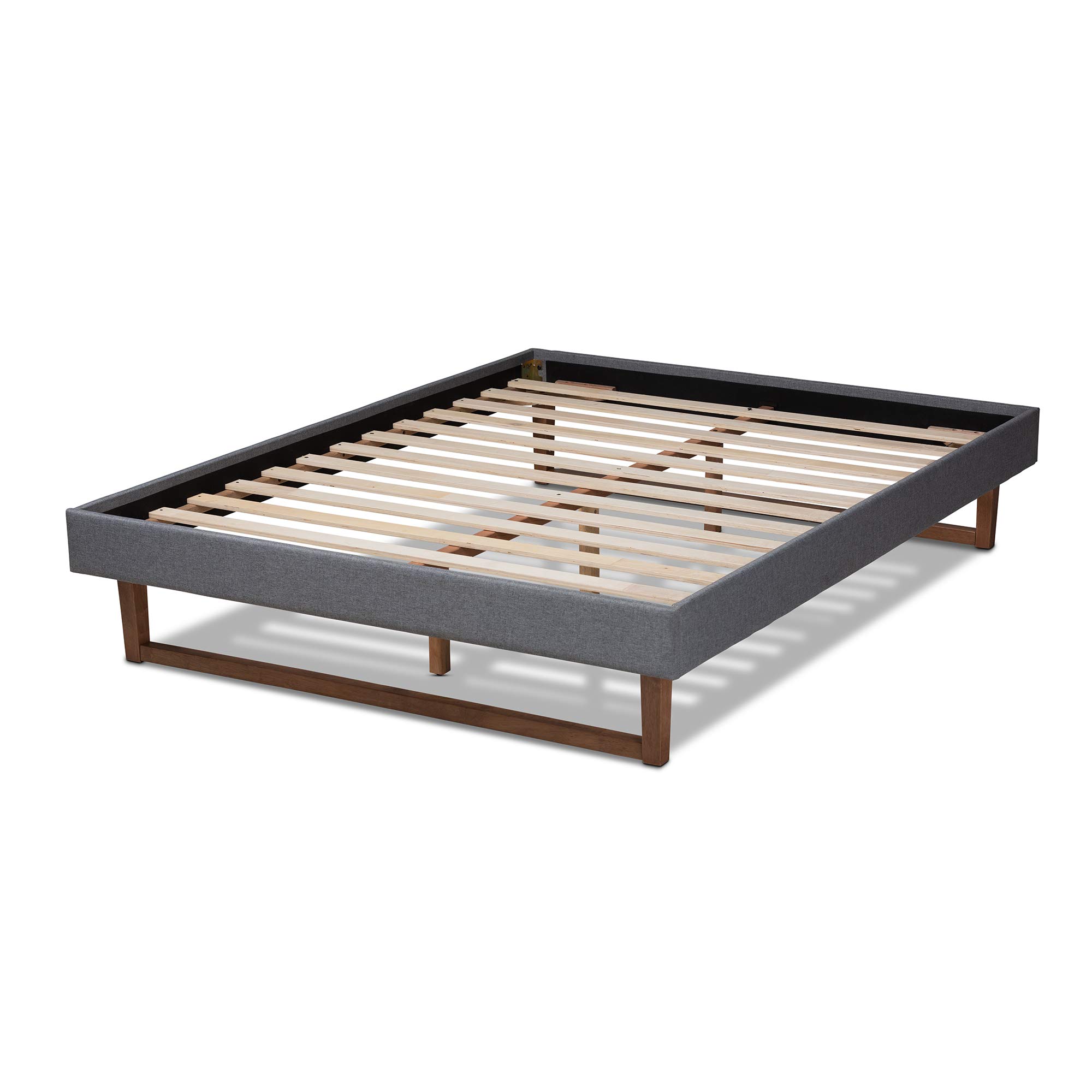 Baxton Studio Dark Gray Double Bed Frame - Sturdy Metal Platform Bed with Wooden Slats for Support, Perfect for Modern Bedrooms & Guest Rooms
