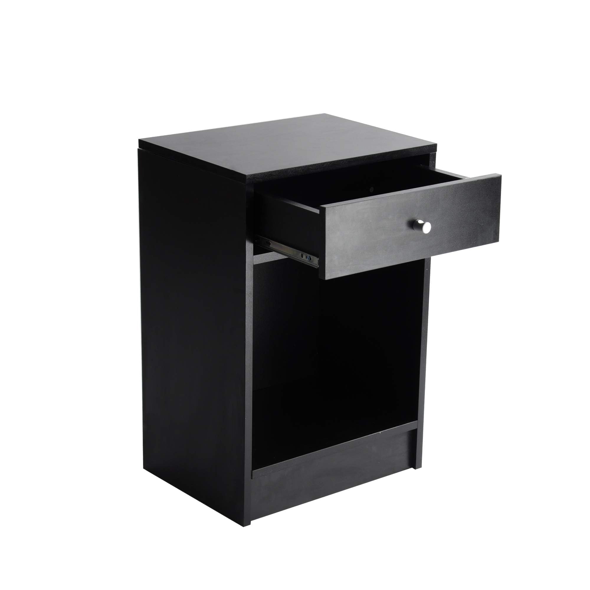 Modern Black Nightstand Set of 2 - 2-Tier Bedside Table with Sliding Drawer & Open Storage Shelf - Stylish End Table for Living Room, Bedroom, Home Office - Perfect for Small Spaces & Apartment Decor
