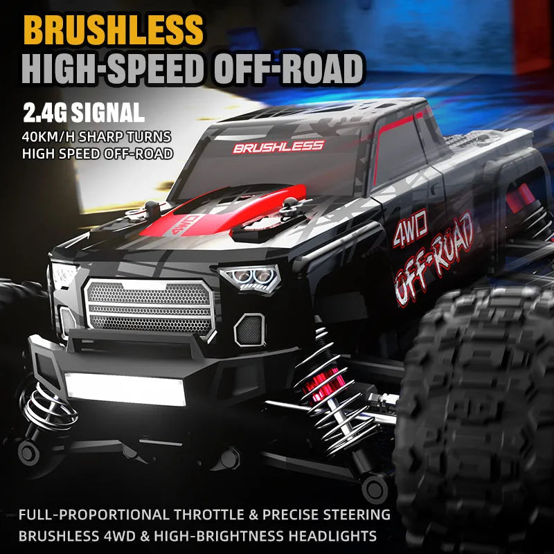 JJRC C8811 1/20 Scale RC Car - 4WD High Speed 40km/h Off Road Climbing Truck with Brushless Motor, LED Lights (Black/Red) - Ready to Run for Outdoor Racing & Backyard Adventure