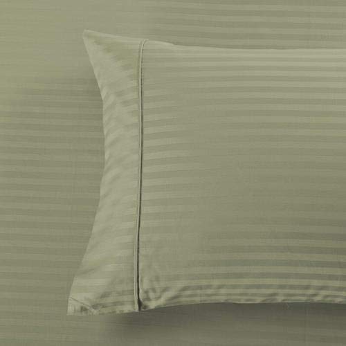 Luxury Damask Stripe 600 Thread Count King Size Pillowcase Set (2-Pack) - Soft Sage Green Bedding for Master Bedroom & Guest Room