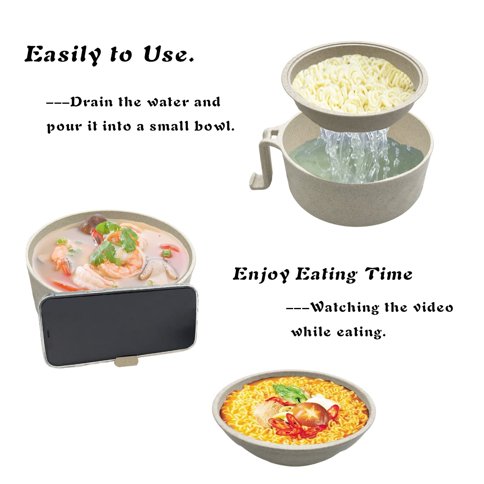 33oz Microwave Safe Ramen Noodle Bowl Set with Chopsticks - BPA Free, Durable & Leak-Proof - Perfect for College Dorm, Office Lunch & Quick Meals