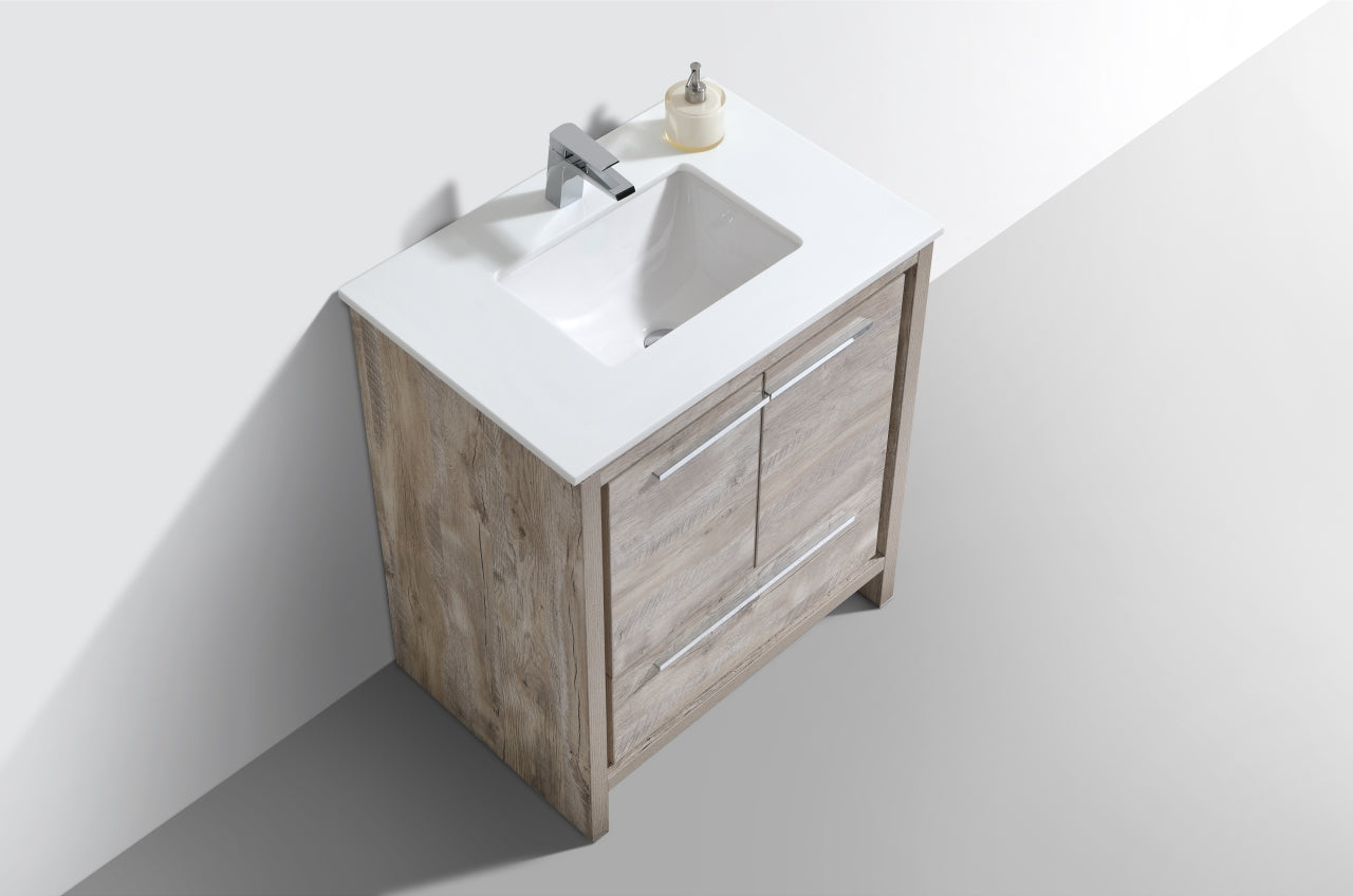 Modern Bathroom Vanity with Nature Wood & Quartz Countertop - AD30 Floor Standing Vanity for Contemporary Bathrooms - Perfect for Master Bath, Guest Bath & Powder Room Renovations