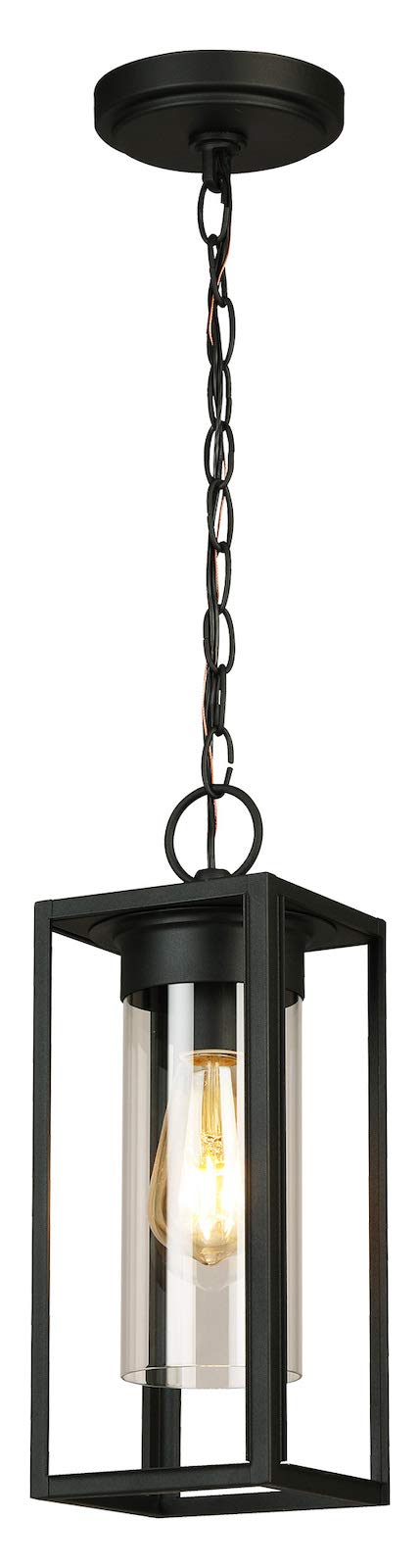 Black Outdoor Pendant Light with Clear Glass Shade - Matte Black Finish for Porch, Patio, and Garden Lighting