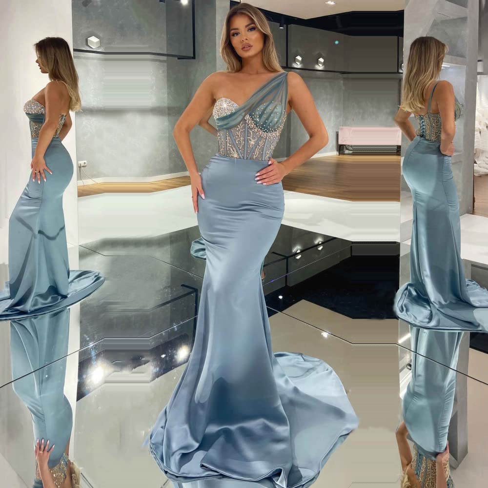 Elegant Beaded One Shoulder Mermaid Bridesmaid Dress for Women - Perfect for Evening Parties, Weddings & Formal Events