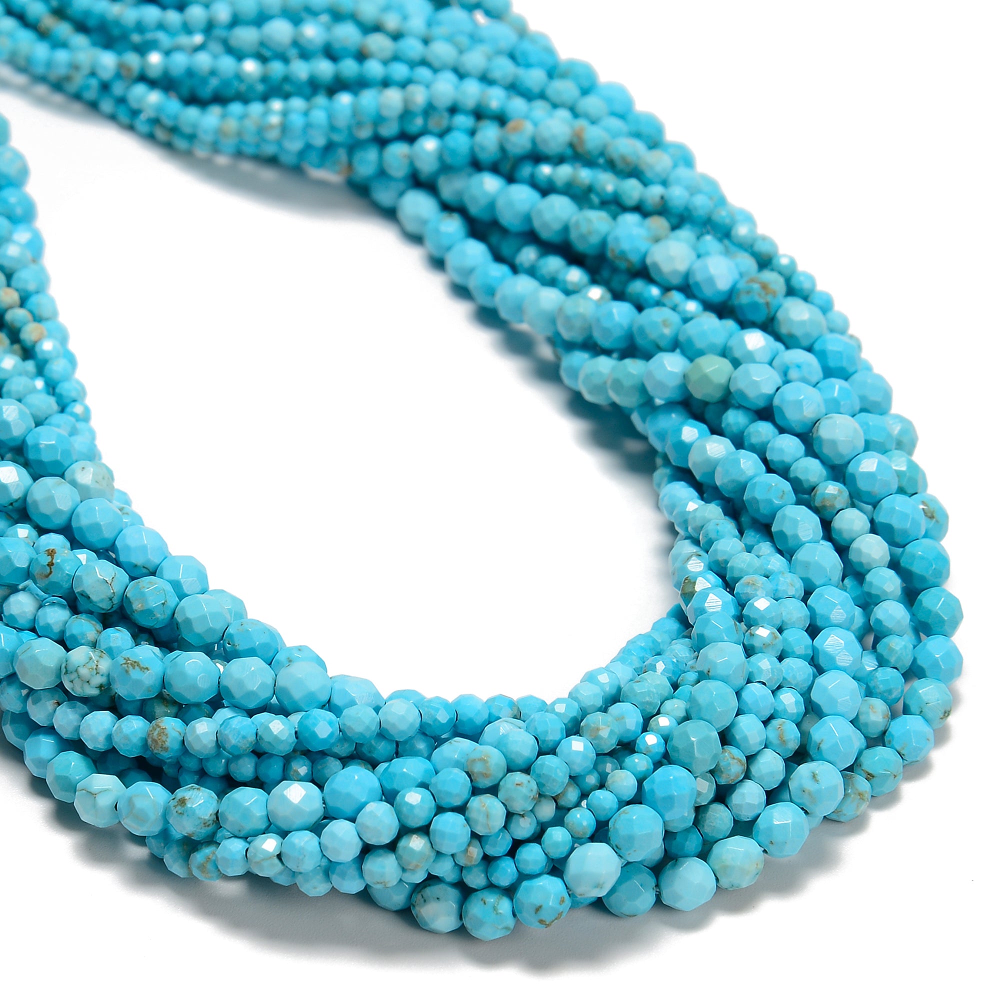 Blue Turquoise Faceted Round Beads 2mm 3mm 4mm 15.5 Inch Strand for Jewelry Making, DIY Crafts, Bracelets & Necklaces - Bulk Gemstone Beads for Beading Projects
