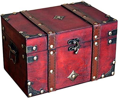 Handcrafted Wood and Leather Treasure Chest Box with Lock - Decorative Storage Box for Jewelry, Keepsakes & Home Decor | Two Sizes Available | Perfect for Gift Giving, Bedroom Decor & Secret Stash Storage