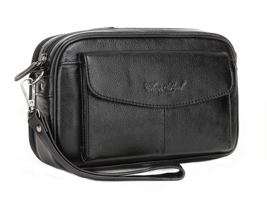 Premium Genuine Leather Clutch Wallet for Men - Slim Business Organizer with Phone Holder & Wrist Strap - Perfect for Office, Travel, and Everyday Carry