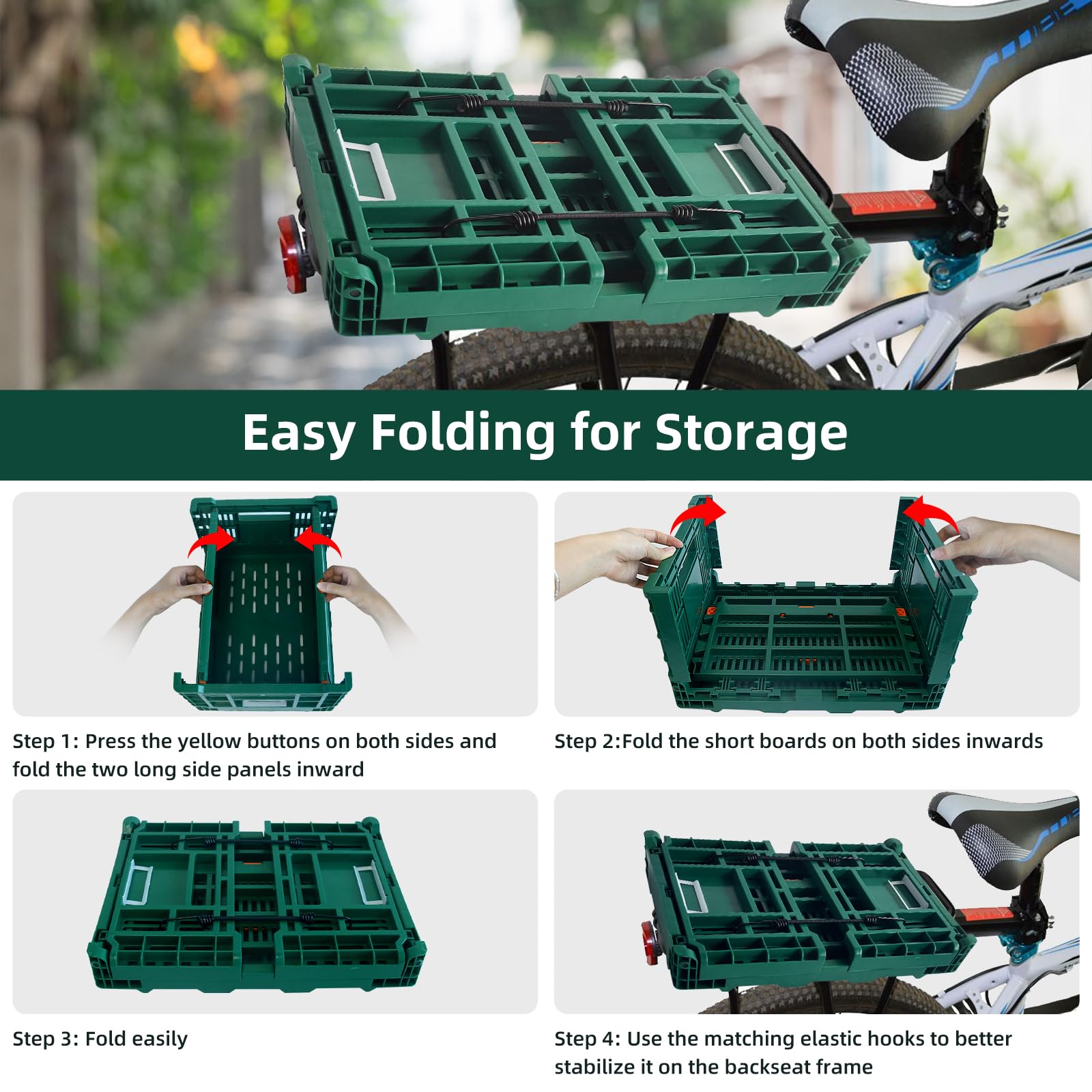 Foldable 35L Large Capacity Rear Bike Basket with Waterproof Cover - Durable Bicycle Cargo Carrier with Fixed Mesh & Reflective Stickers - Perfect for Commuting, Grocery Shopping & Outdoor Adventures