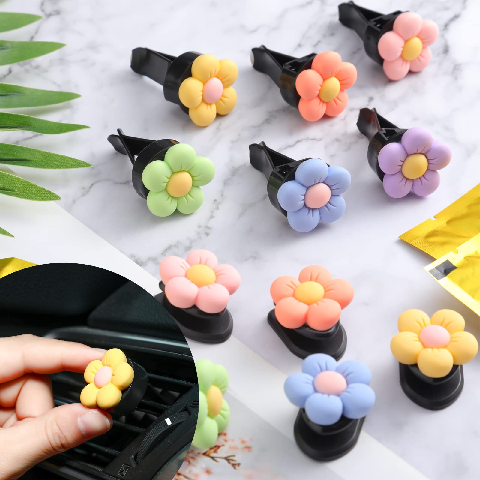 12 Pcs Daisy Flower Car Air Vent Clips - Cute Floral Air Freshener & Vent Decor for Women - Perfect for Car Interior Decoration & Aromatherapy While Driving