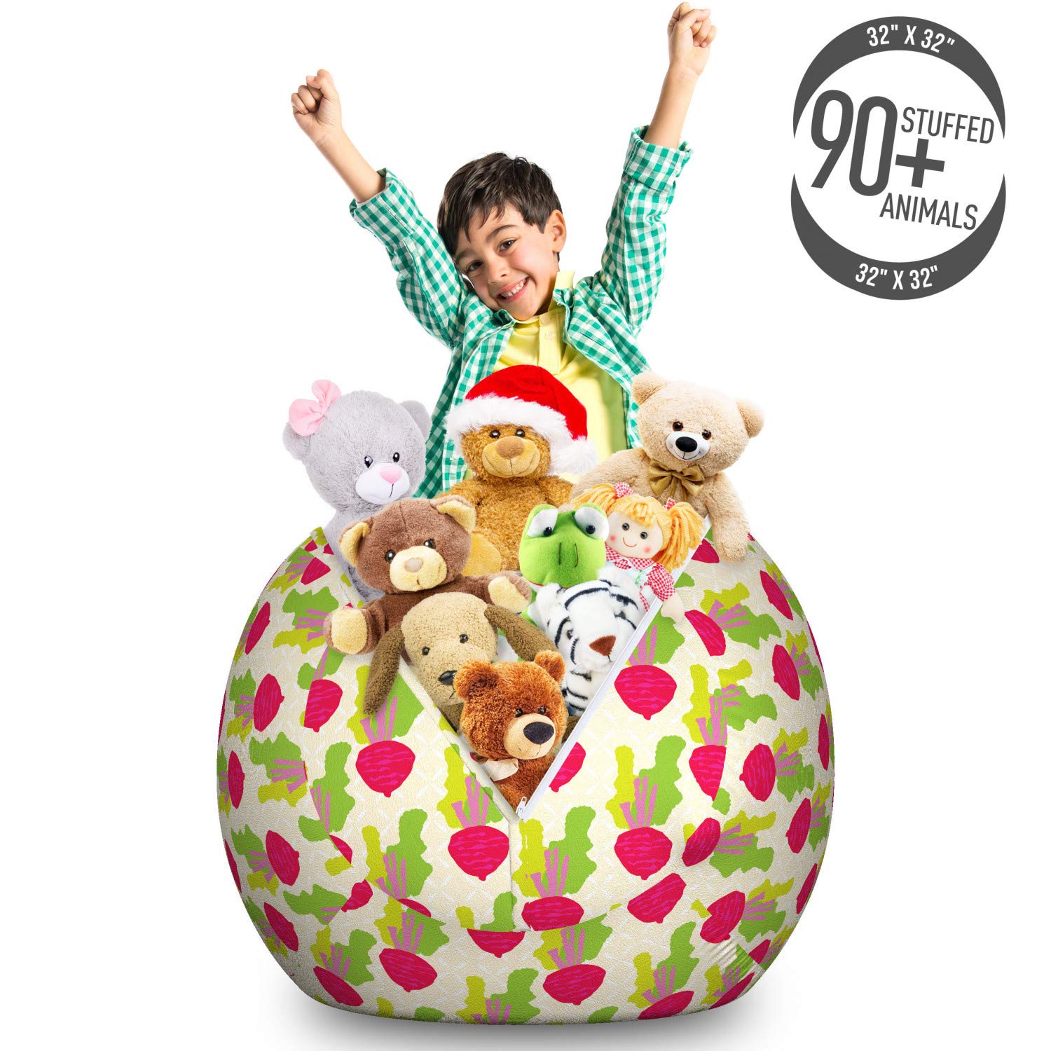 Ambesonne Washable Vegetable Storage Toy Bag Chair - Abstract Beetroot Pattern with Crossed Backdrop, Large Multicolor Stuffed Animal Organizer | Perfect for Kids' Room, Playroom & Toy Storage Organization