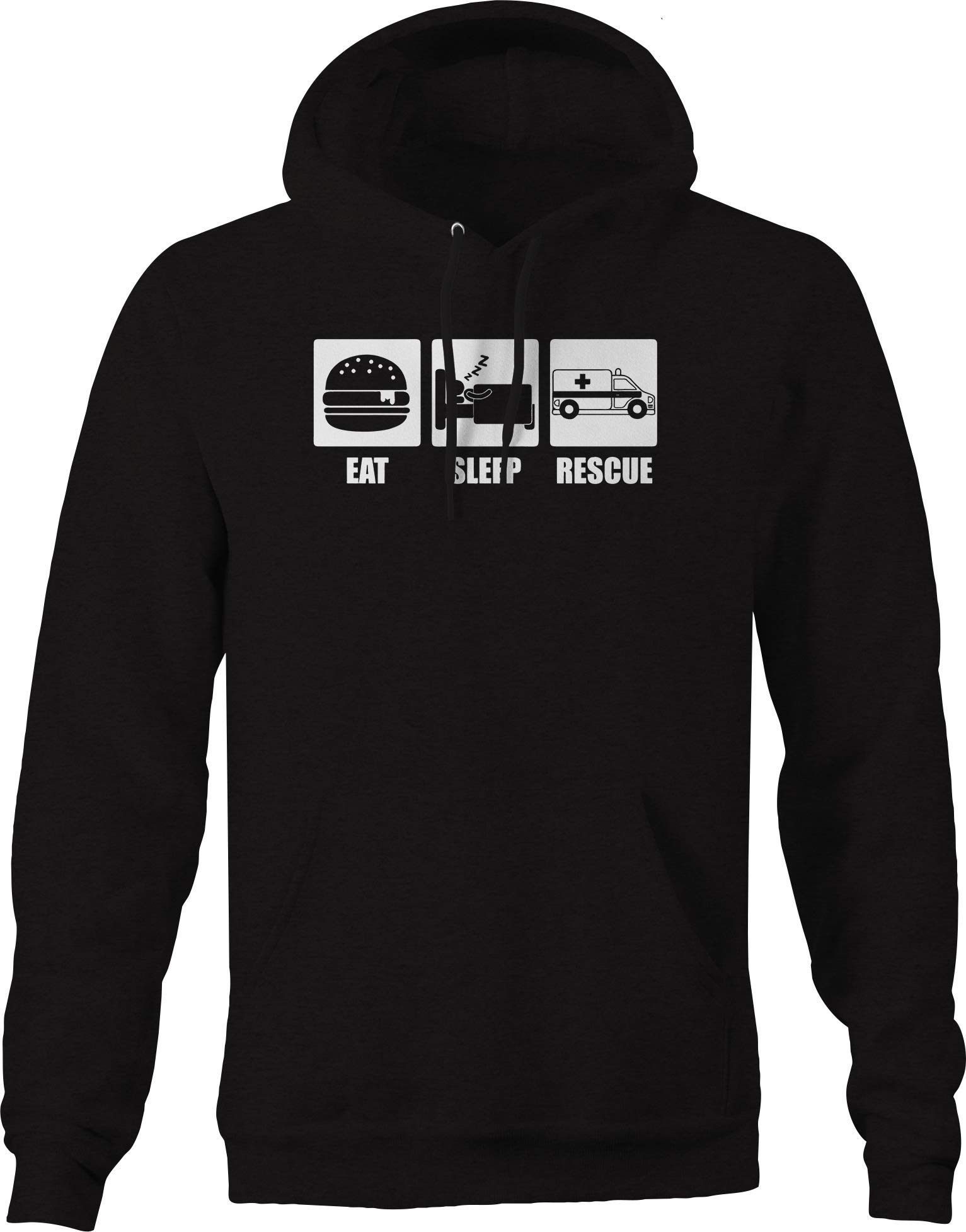 Eat Sleep Rescue EMS Hoodie for Men - Black | First Responder Apparel for EMT, Firefighters & Emergency Workers | Comfortable & Durable Workwear