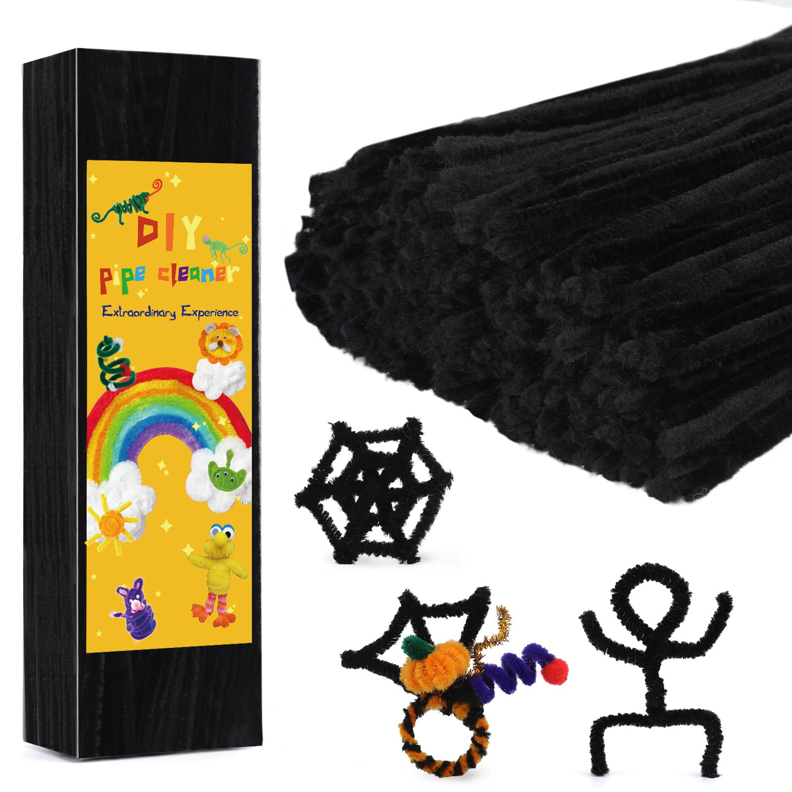 300PCS Black Pipe Cleaners Chenille Stems - Fuzzy Sticks for DIY Crafts, Hair Accessories, and Creative Decorations - Perfect for School Projects, Home Decor, and Party Supplies