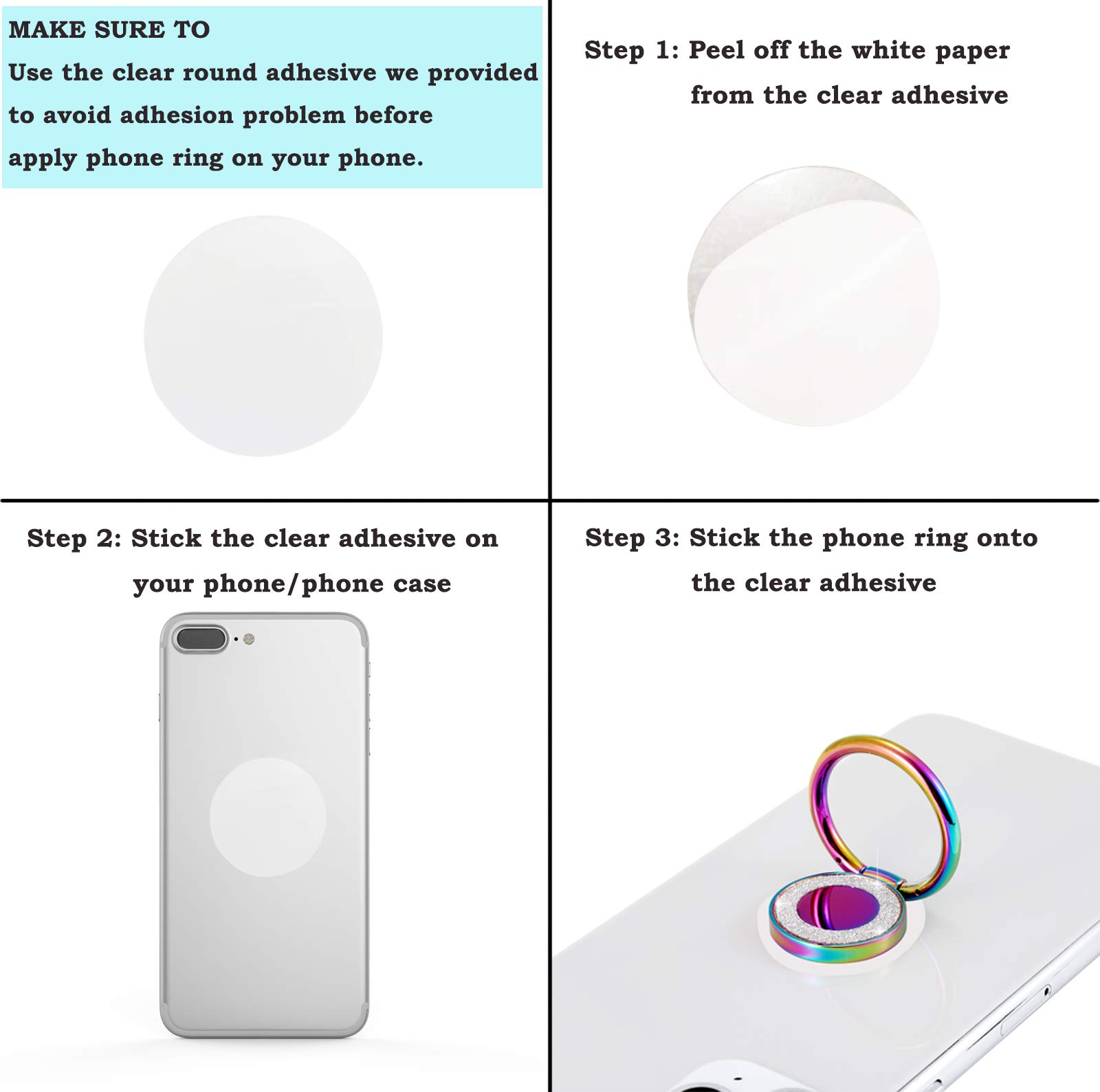 Rainbow Glitter Phone Ring Holder with Kickstand - Iridescent Sparkle Finger Grip for iPhone, Samsung & Most Smartphones - Perfect for Selfies, Watching Videos & Secure Phone Handling