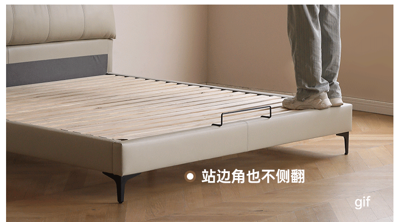 Premium Cow Leather Upholstered Bed Frame with High-Tech Fabric and Wood Accents - Perfect for Modern Bedrooms, Guest Rooms & Master Suites