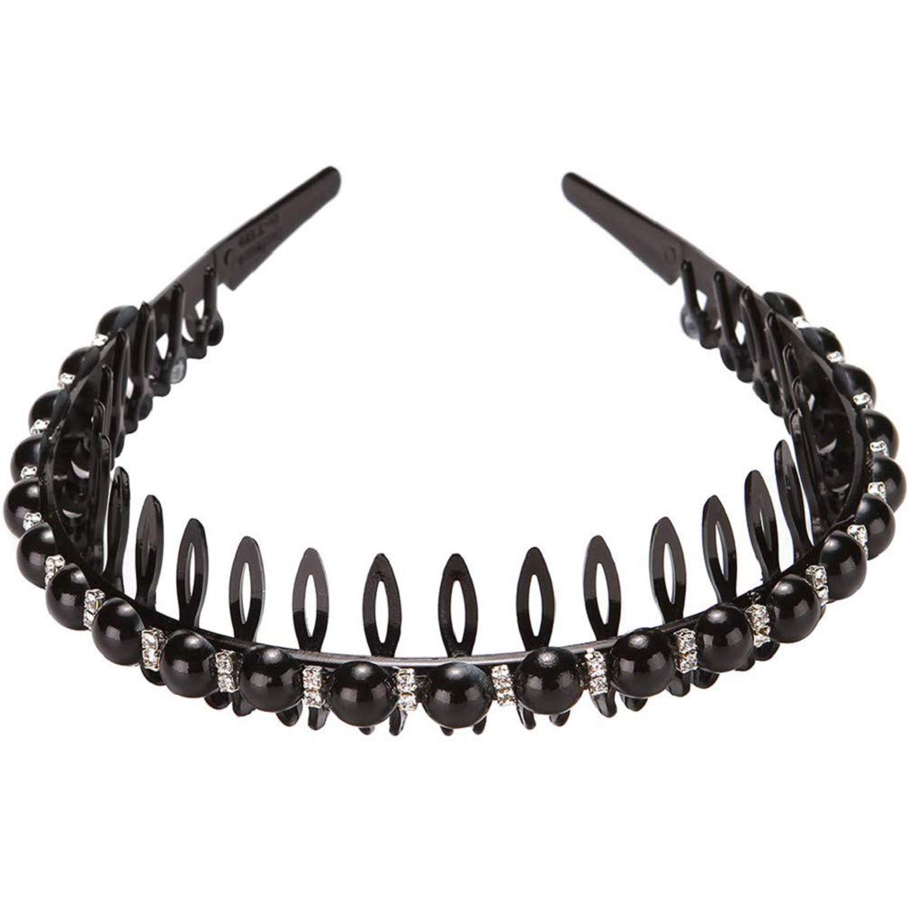 Elegant Women's Faux Pearl Rhinestone Headband - Non-Slip Teeth Comb Hair Hoop for Weddings, Parties & Daily Styling