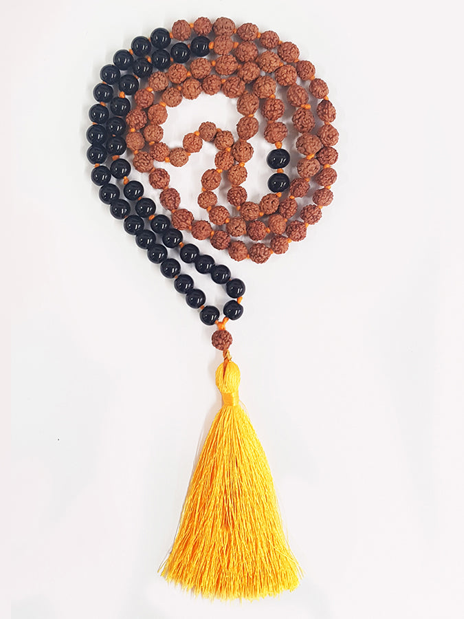 Authentic Rudraksha Yoga Studio Mala Beads with Black Star - Perfect for Meditation, Yoga Practice & Spiritual Healing