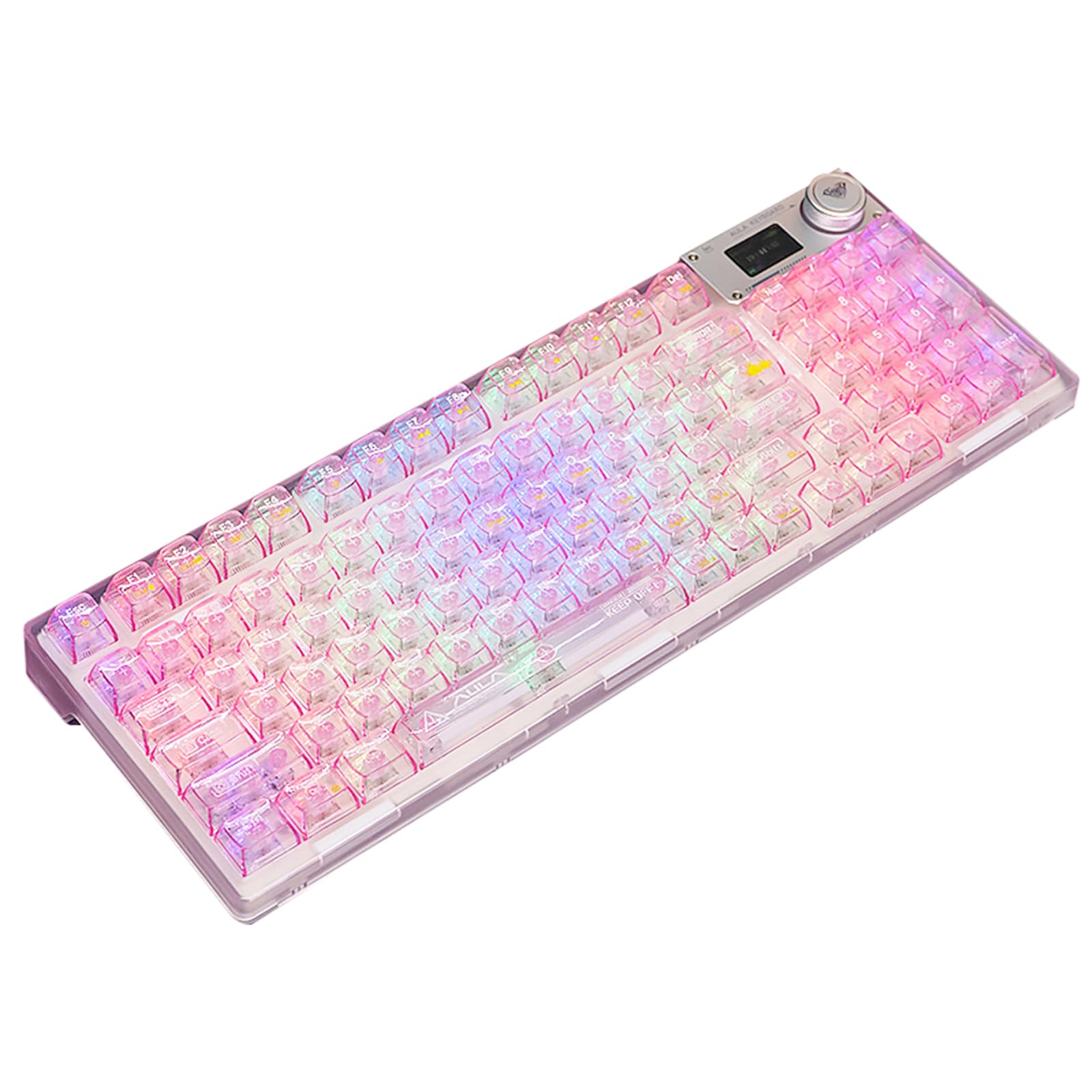 F98Pro 95% Hot-Swappable Wireless Mechanical Keyboard - Bluetooth 5.0/2.4Ghz/USB-C Connectivity, RGB Backlit Gaming Keyboard with Transparent Keycaps, OLED Display & 4000mAh Battery (Pink) - Perfect for Gaming, Office Work & Typing Enthusiasts
