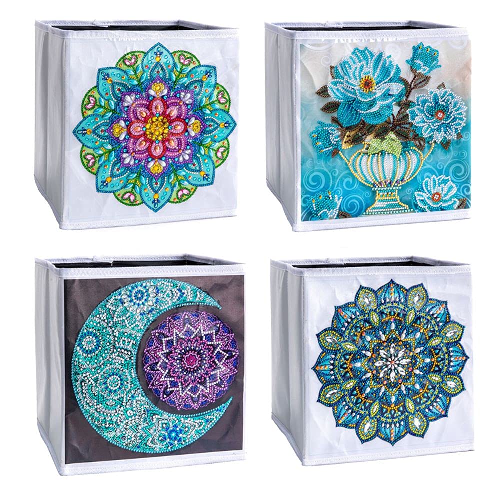 5D Diamond Painting Kit & Foldable Storage Box - 25x25cm Blue (4PCS) for Craft Organization