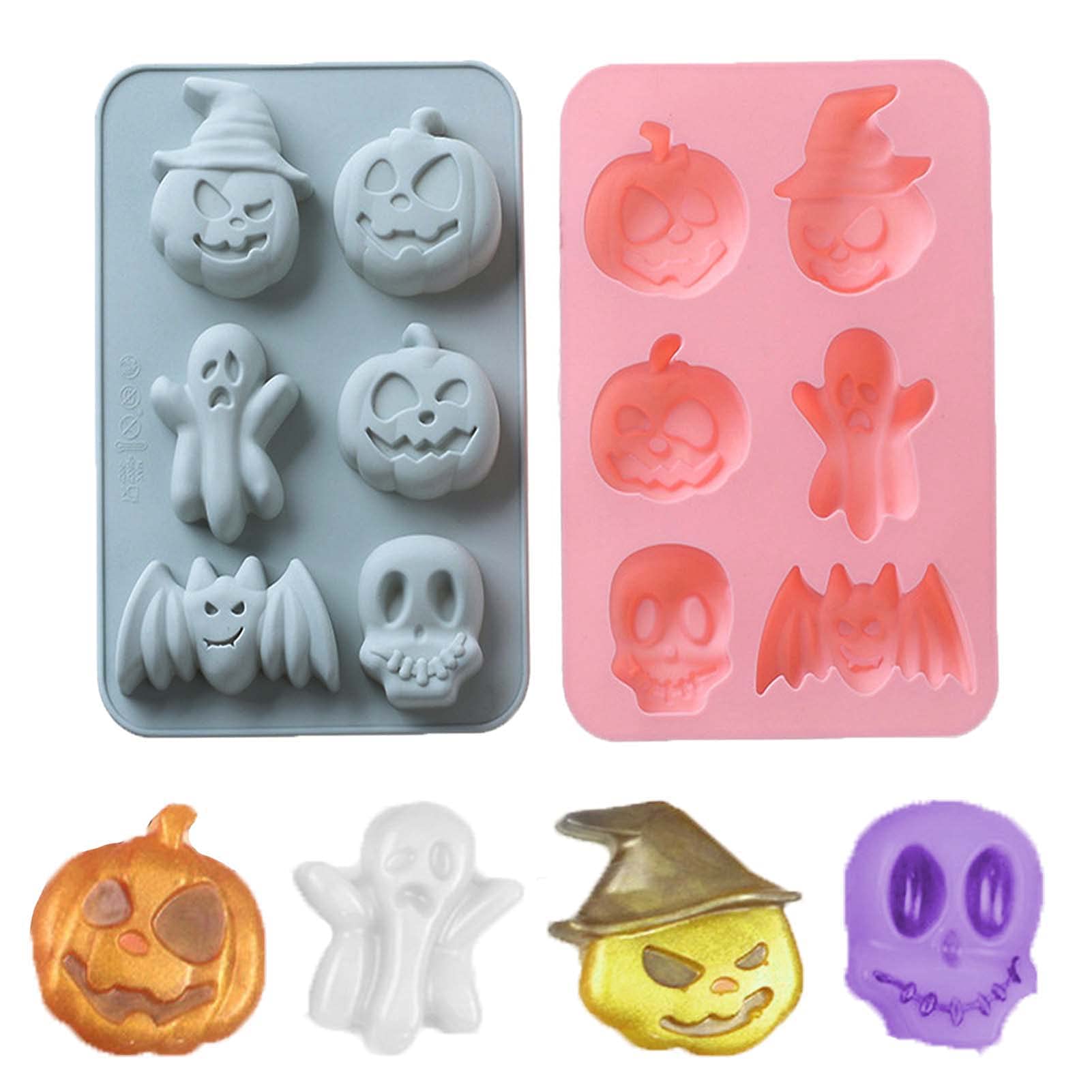 WOPODI 2-Pack Halloween Silicone Cake Molds - 6 Cavities Ghost Pumpkin Bat Skull 3D Fondant Chocolate Candy Gummy Jello Ice Cube Molds for DIY Baking, Halloween Party Decorations & Spooky Treats - Perfect for Cupcakes, Desserts, and Holiday Celebrations