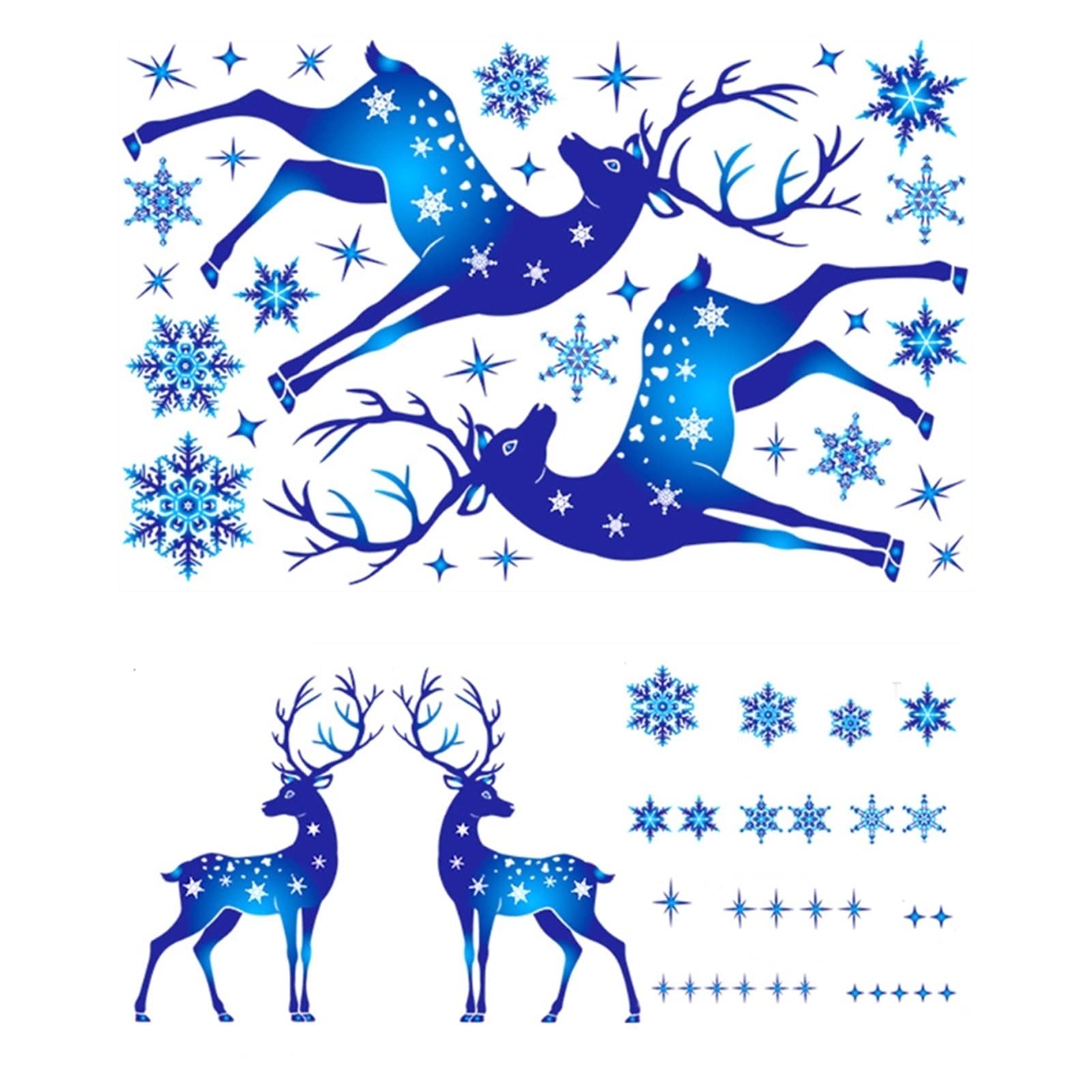 HOYEDNK Christmas Window Stickers - Blue Snowflake & Star Pattern Glass Decals for Xmas Holiday Decor (White) - Perfect for Home, Office & Shop Window Decorations