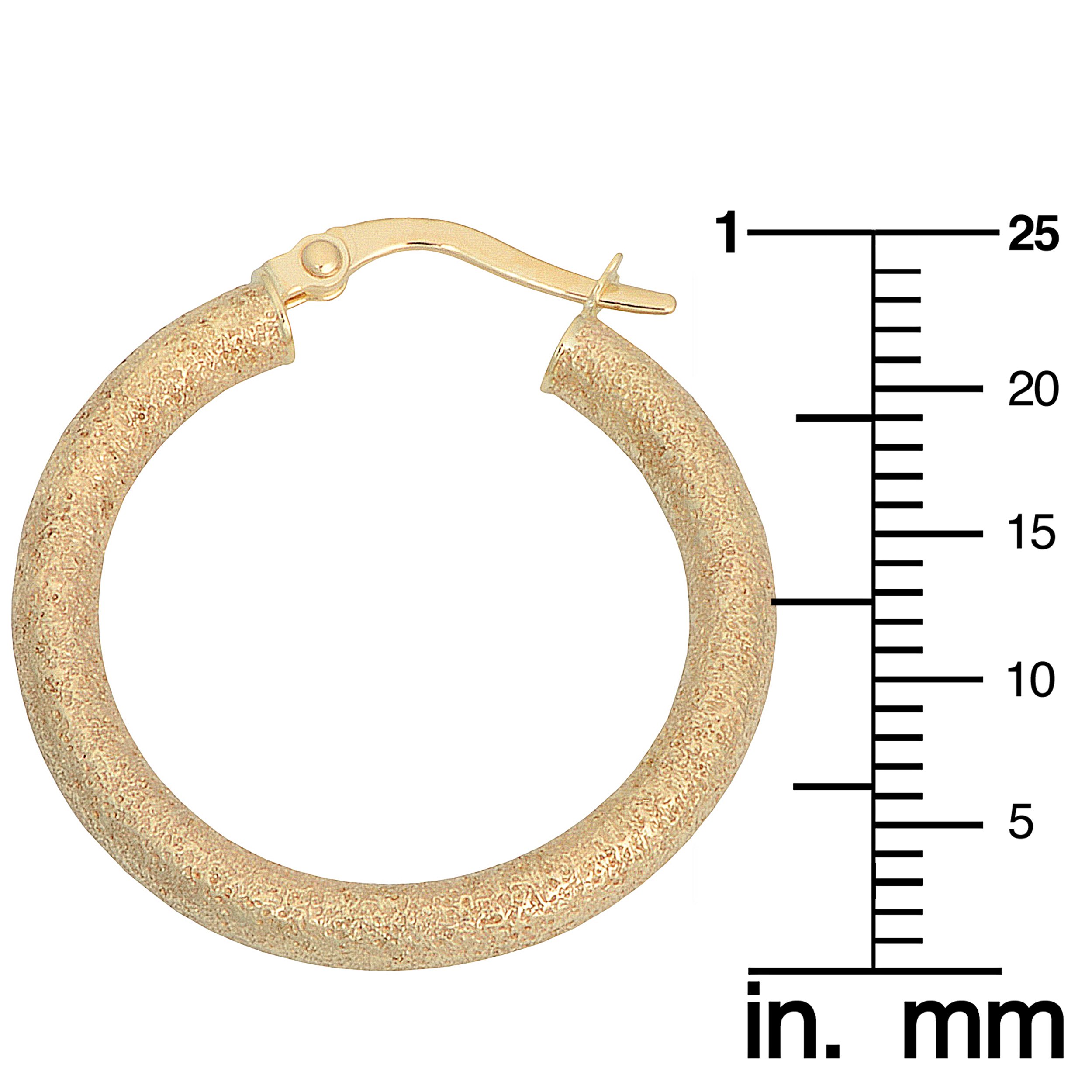 10K Yellow Gold 3x20mm Glass Blast Finish Hoop Earrings for Women - Dainty Everyday Stud Earrings for Work, Date Night & Casual Outfits | Kooljewelry