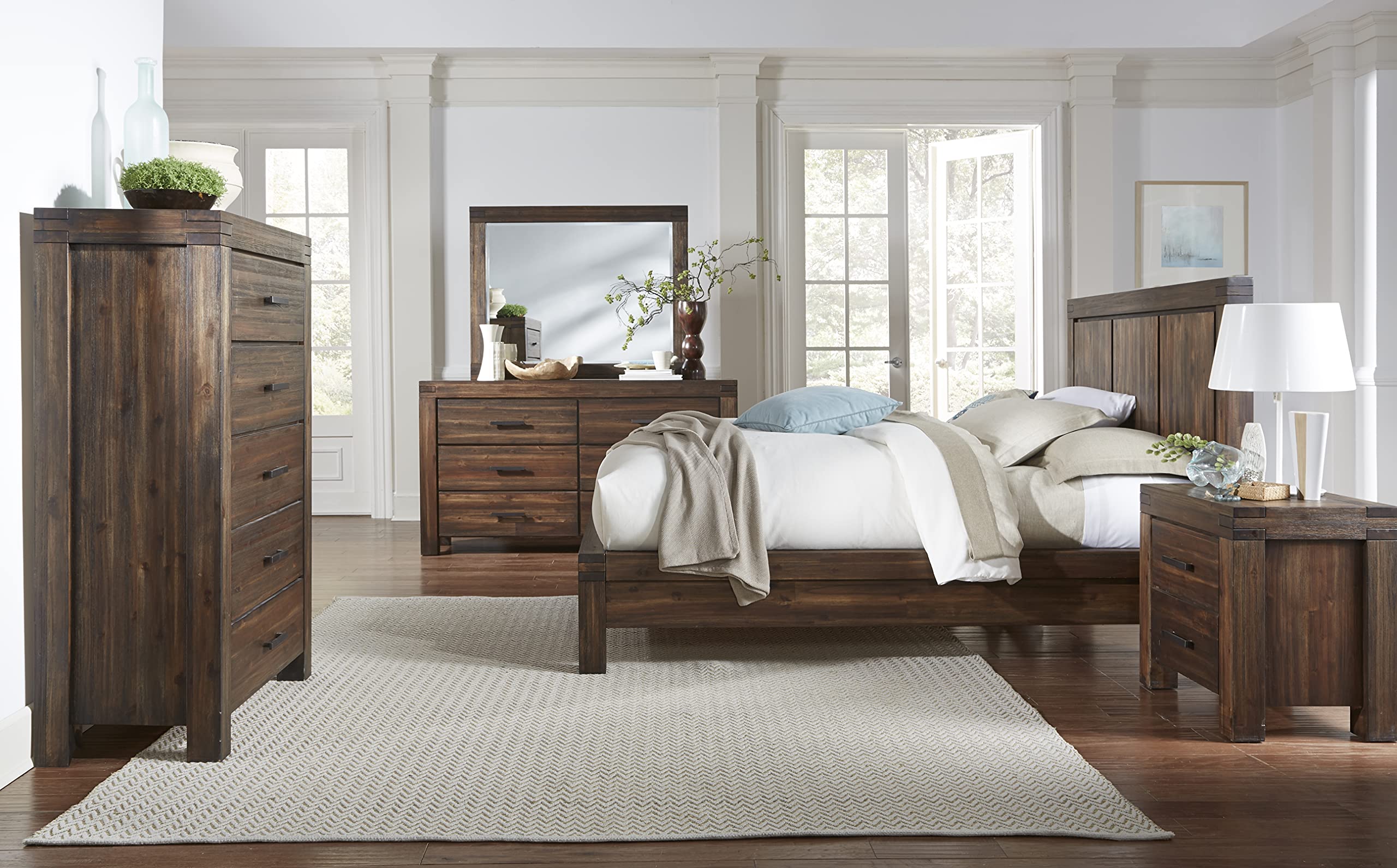 Modus Solid Wood Platform Bed Frame, Full Size, Meadow Brick Brown - Sturdy Wooden Bed with Slat Support for Bedrooms, Guest Rooms & Dormitories