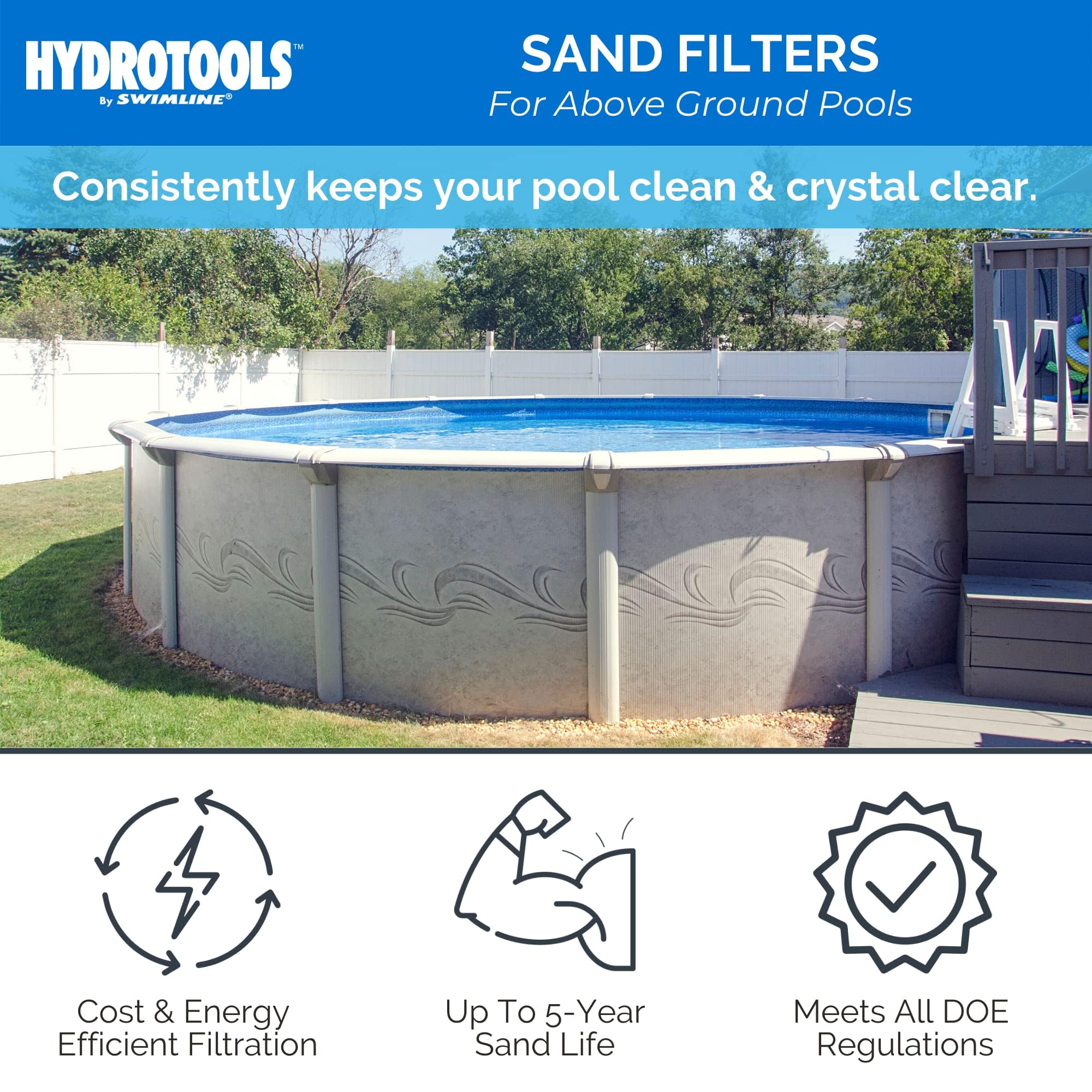 HYDROTOOLS by SWIMLINE 14 Inch Pool Sand Filter Pump - 1/2 HP (0.45 THP) 2400 GPH for Above Ground & Inground Pools Up To 10,500 Gallons | Compatible with Intex & Bestway Pools | Ideal for Pool Cleaning, Maintenance and Water Filtration