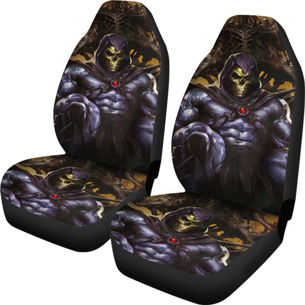 2 Pcs Gothic Skull Car Seat Covers - Universal Fit for Cars, Trucks & SUVs - Black Skull Pattern Design - Perfect for Halloween, Gothic Style & Car Accessories Lovers