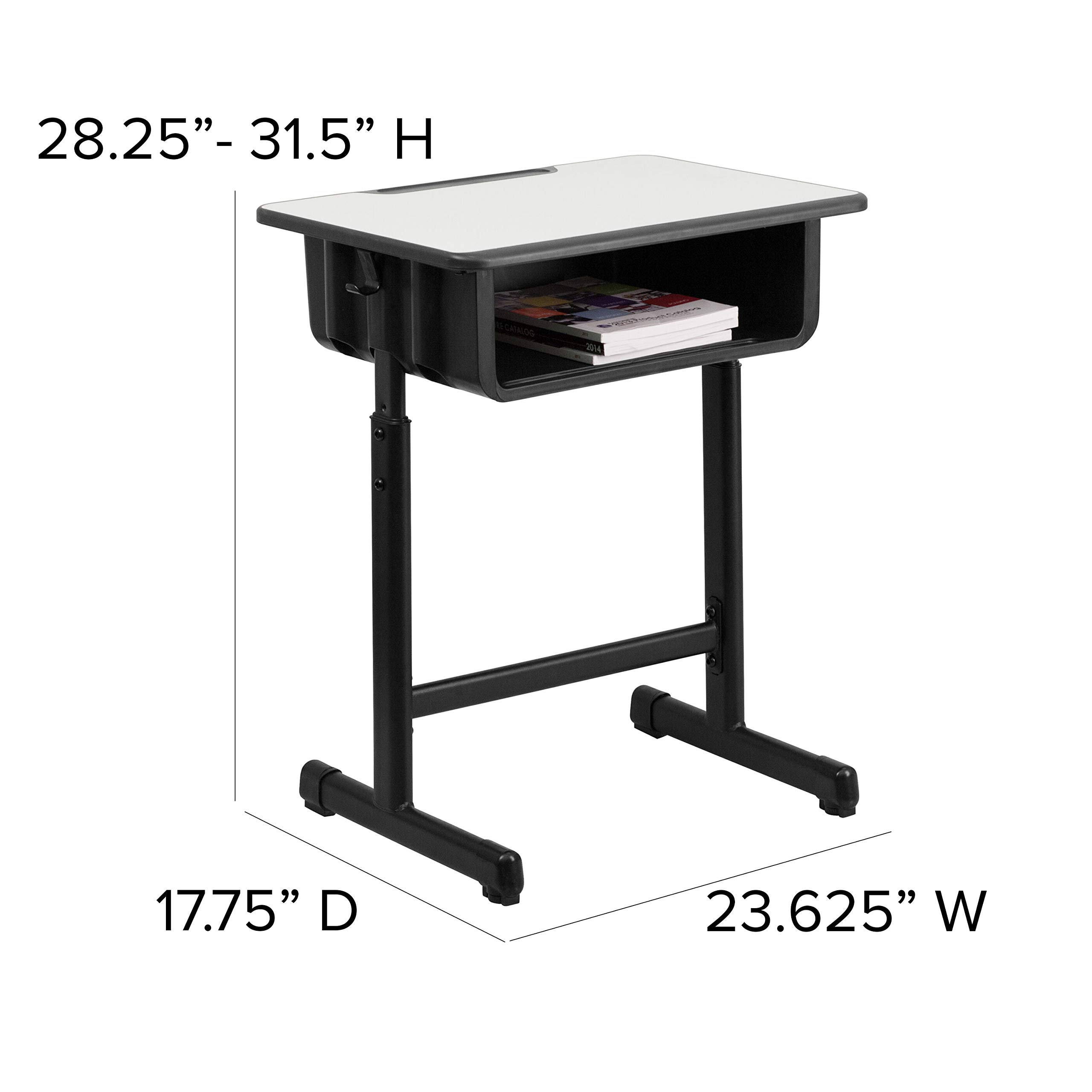 Adjustable Height Grey Student Desk with Black Pedestal Frame - Perfect for Home Study, Online Learning & Small Spaces - EMMA + OLIVER