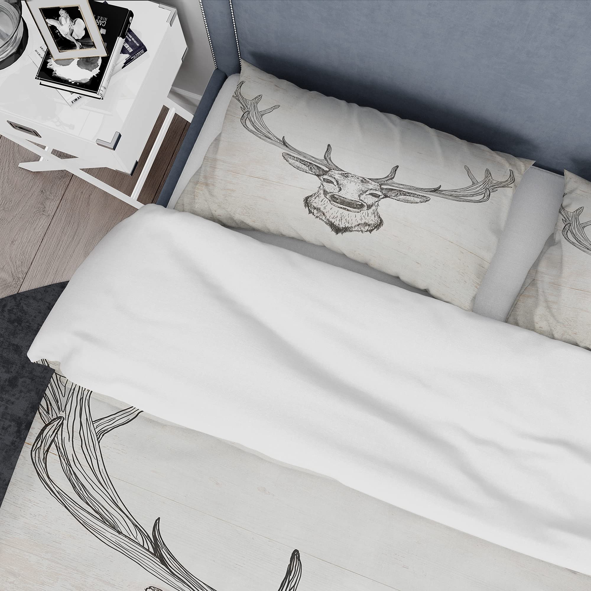 DesignQ Deer Wild and Beautiful II Traditional Grey Duvet Cover Set Queen - 3 Piece Animal Print Bedding Set for All Seasons | Cozy Home Decor for Master Bedroom & Guest Room