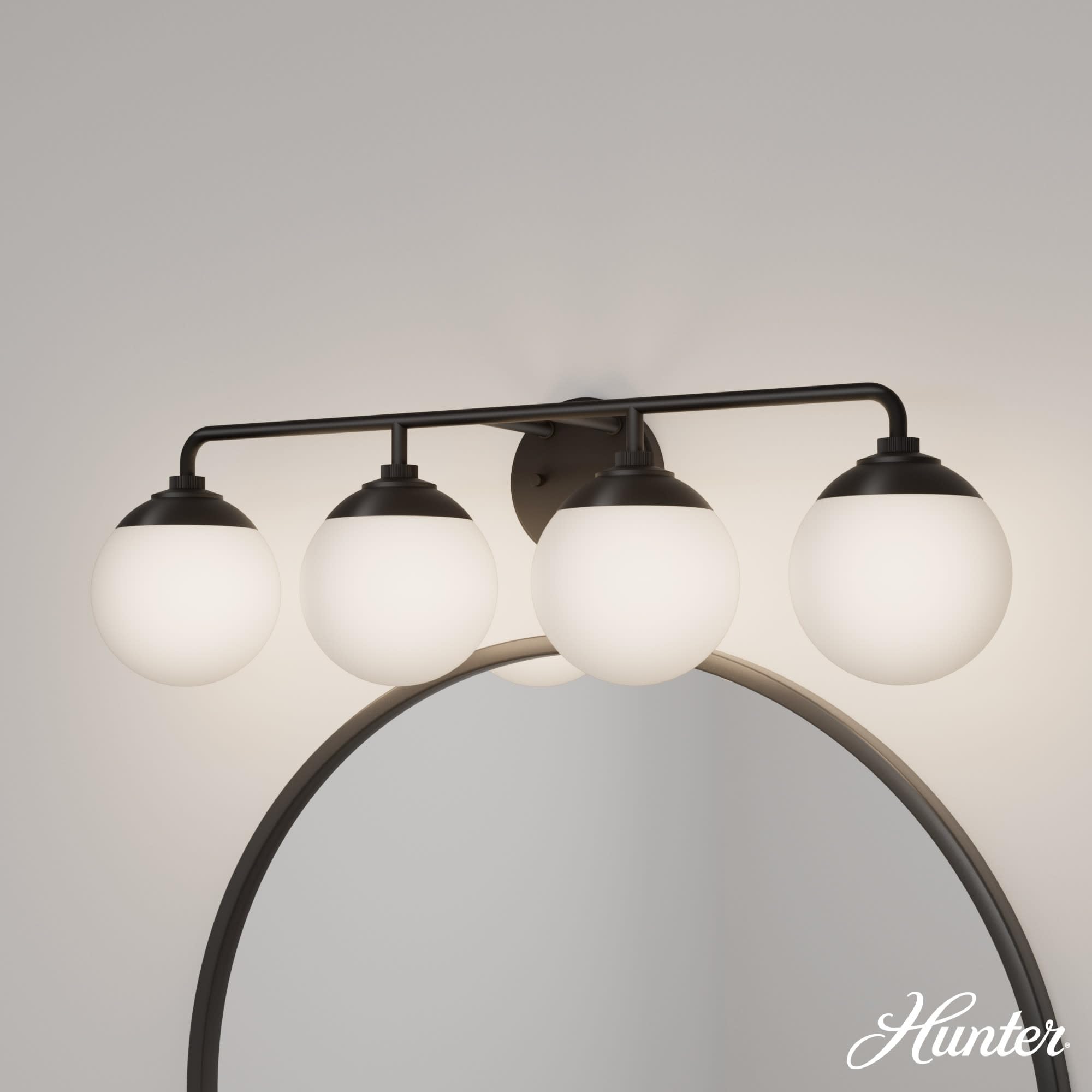 Hunter Fan Company 19180 Hepburn Brushed Nickel Vanity Light - Elegant Bathroom Lighting Fixture for Modern Home Decor