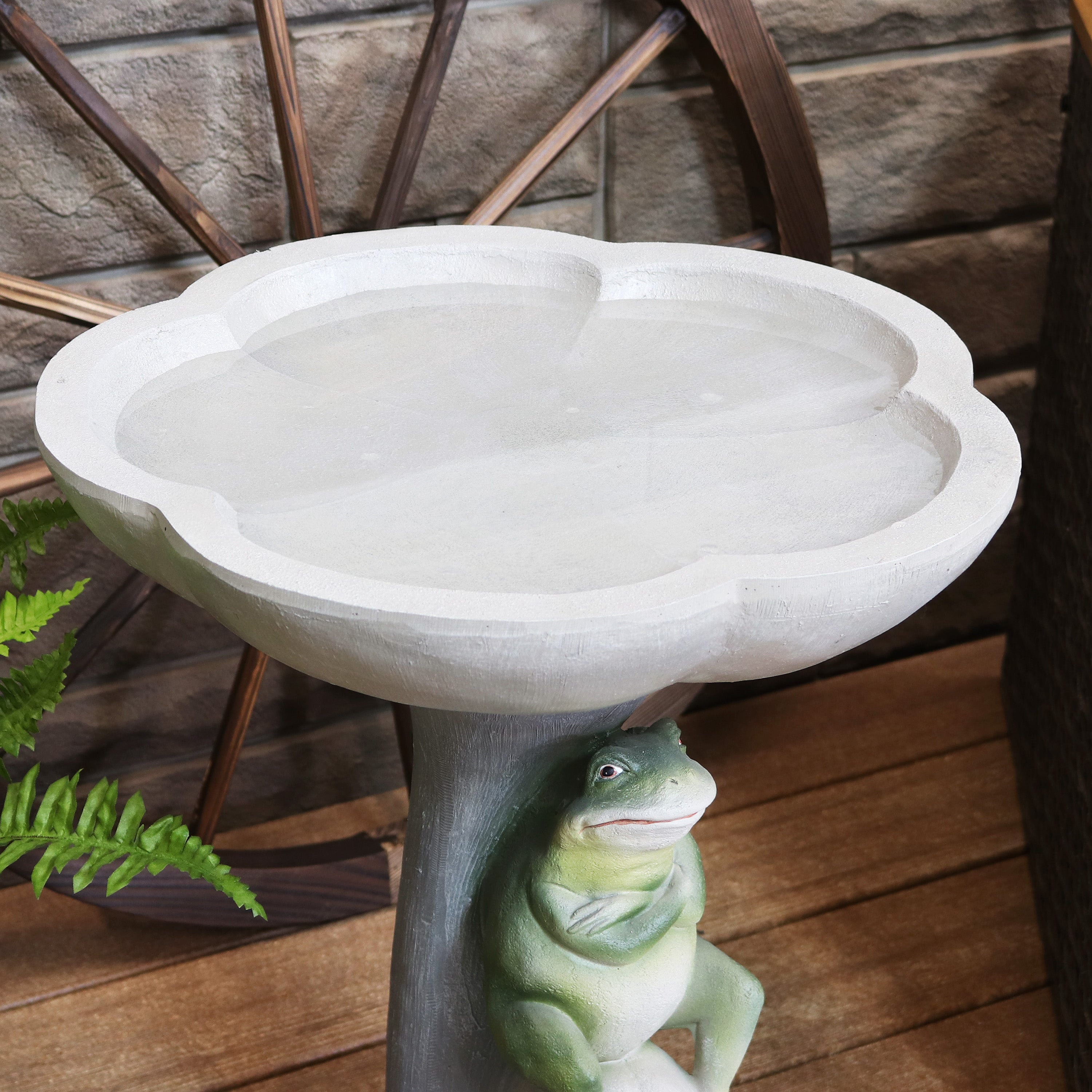 Polyresin Brooding Frog on Stone Outdoor Garden Bird Bath - Decorative Water Feature for Patio, Yard & Garden Decor