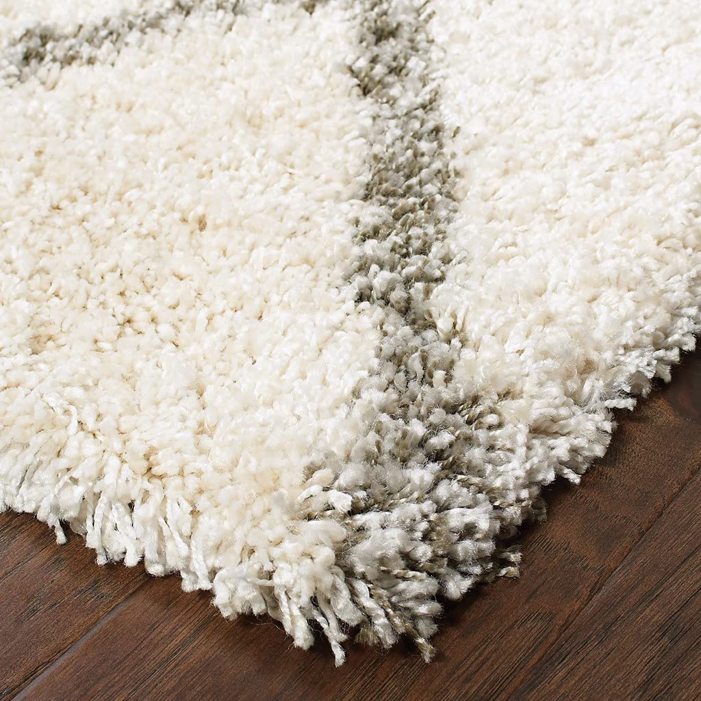 HomeRoots Polypropylene 2' x 8' Ivory and Gray Geometric Lattice Runner Rug - Non-Slip Hallway Carpet for Entryway, Kitchen, and High Traffic Areas