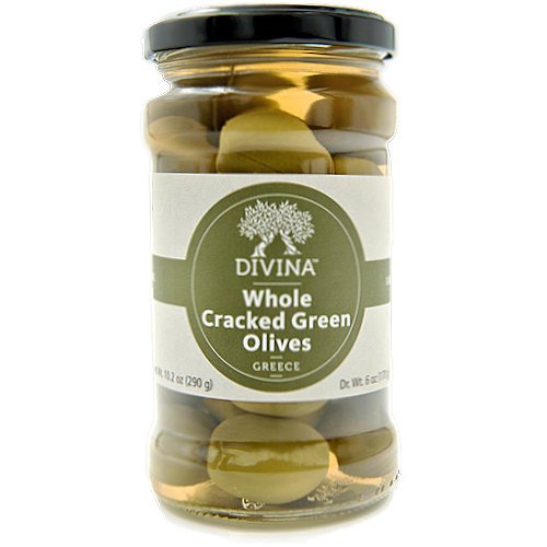 Divina Cracked Green Olives in Brine, 10.2 oz (3 Pack) - Premium Mediterranean Olives for Charcuterie Boards, Salads & Cocktail Garnish