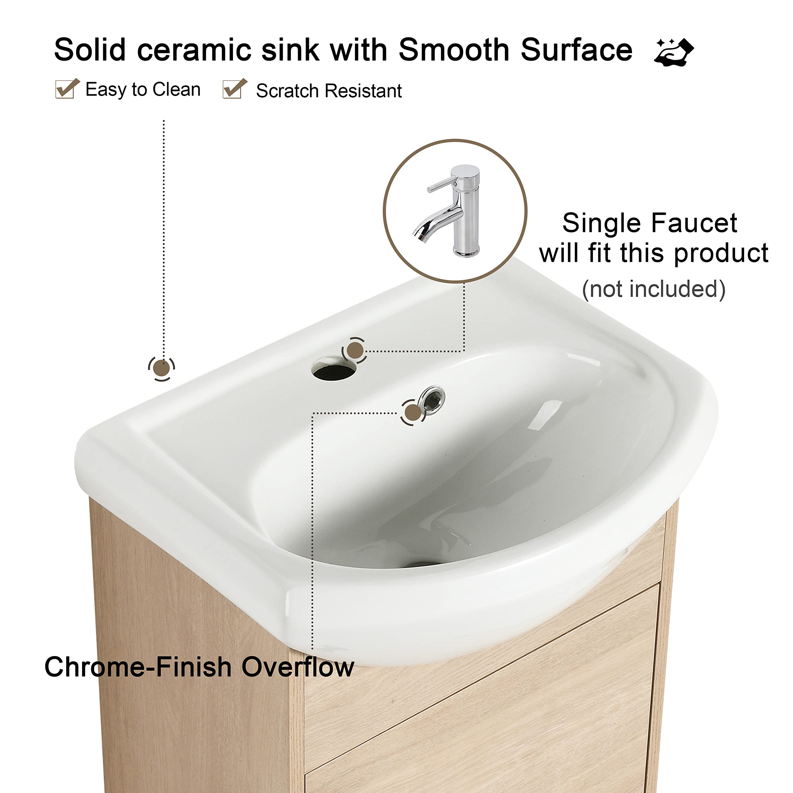 18 Inch Freestanding Bathroom Vanity with Ceramic Sink - Modern 18