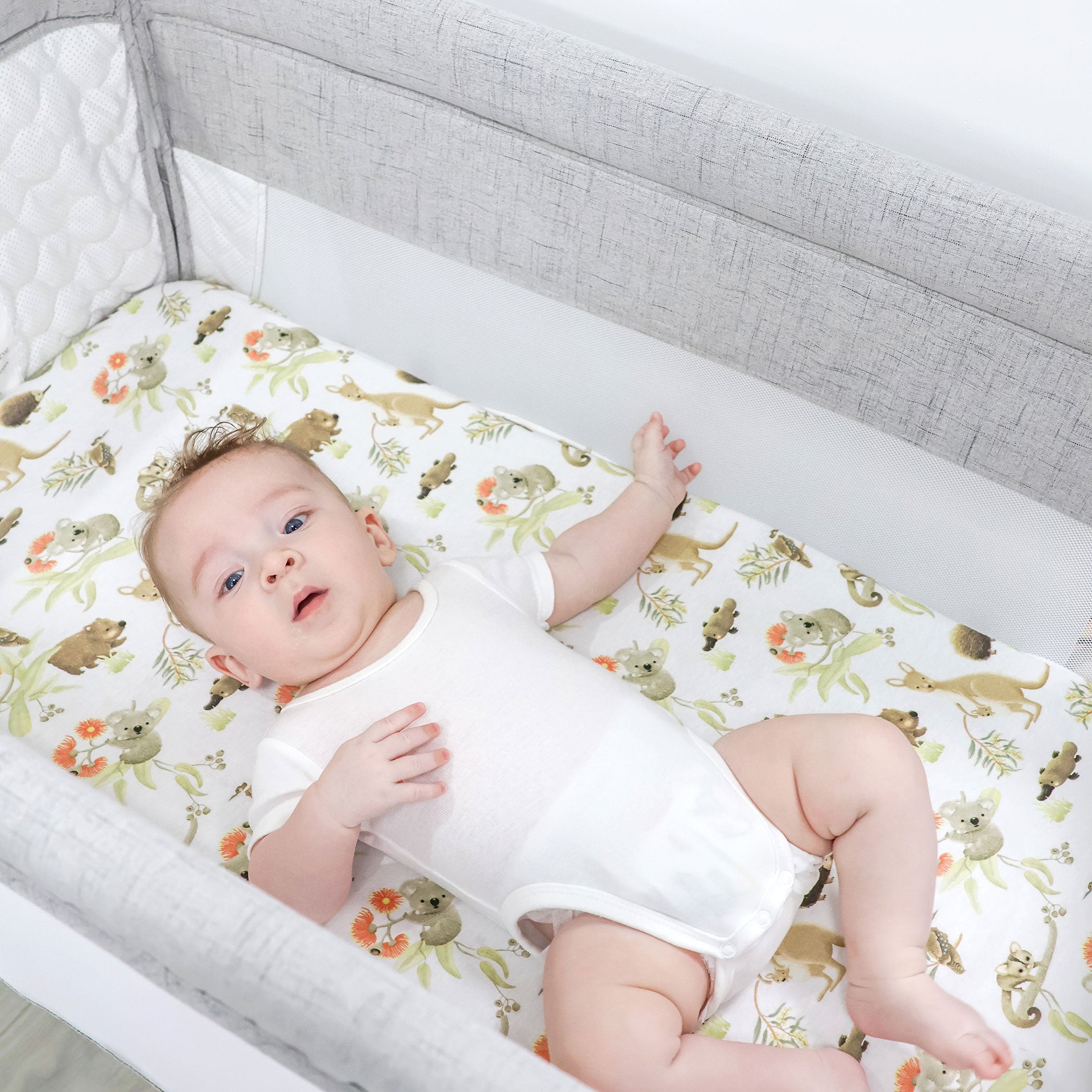 Aussie Animals Co-Sleeper Bedside Crib Jersey Fitted Sheet - Soft & Breathable for Baby Bassinet, Cradle, and Portable Sleeper - Perfect for Nursery, Travel, and Overnight Stays