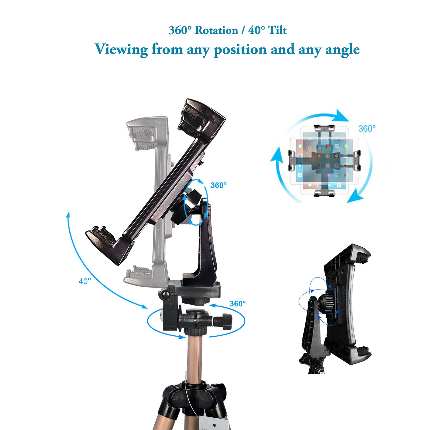 Universal Tablet Tripod Stand with Bluetooth Remote - 51in Lightweight Adjustable Phone Mount Holder for iPad Pro 12.9/11/10.5, iPad Air/Mini, Surface Pro, Galaxy Tab & 3.5-13.5