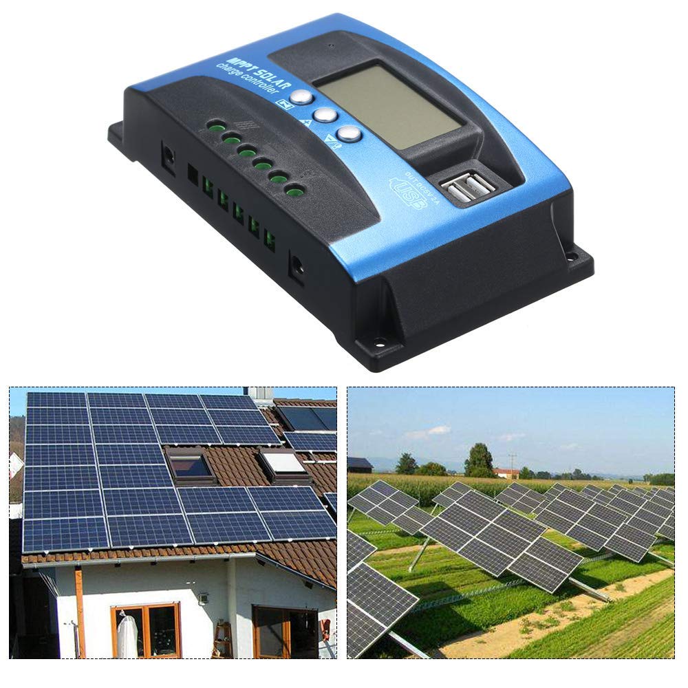 Ubersweet® 30A/40A/50A/60A/100A Solar Charge Controller with Dual USB Ports & LCD Display - Automatic Solar Panel Charger Regulator for RV, Boat, Off-Grid Power Systems - Waterproof & Overload Protection