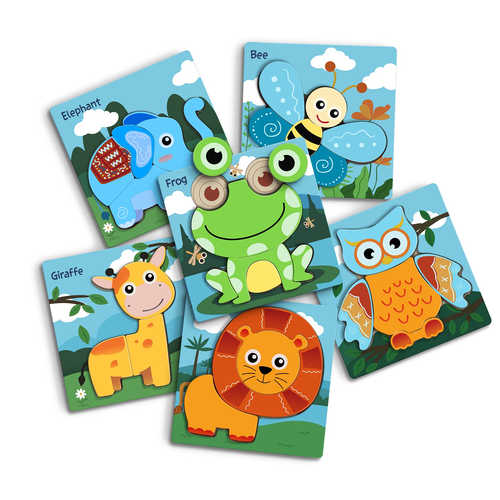 Wooden Animal Puzzles for Toddlers 3-6 - 6 Pack Montessori Toys for Preschool Learning | Perfect Gift for Boys & Girls