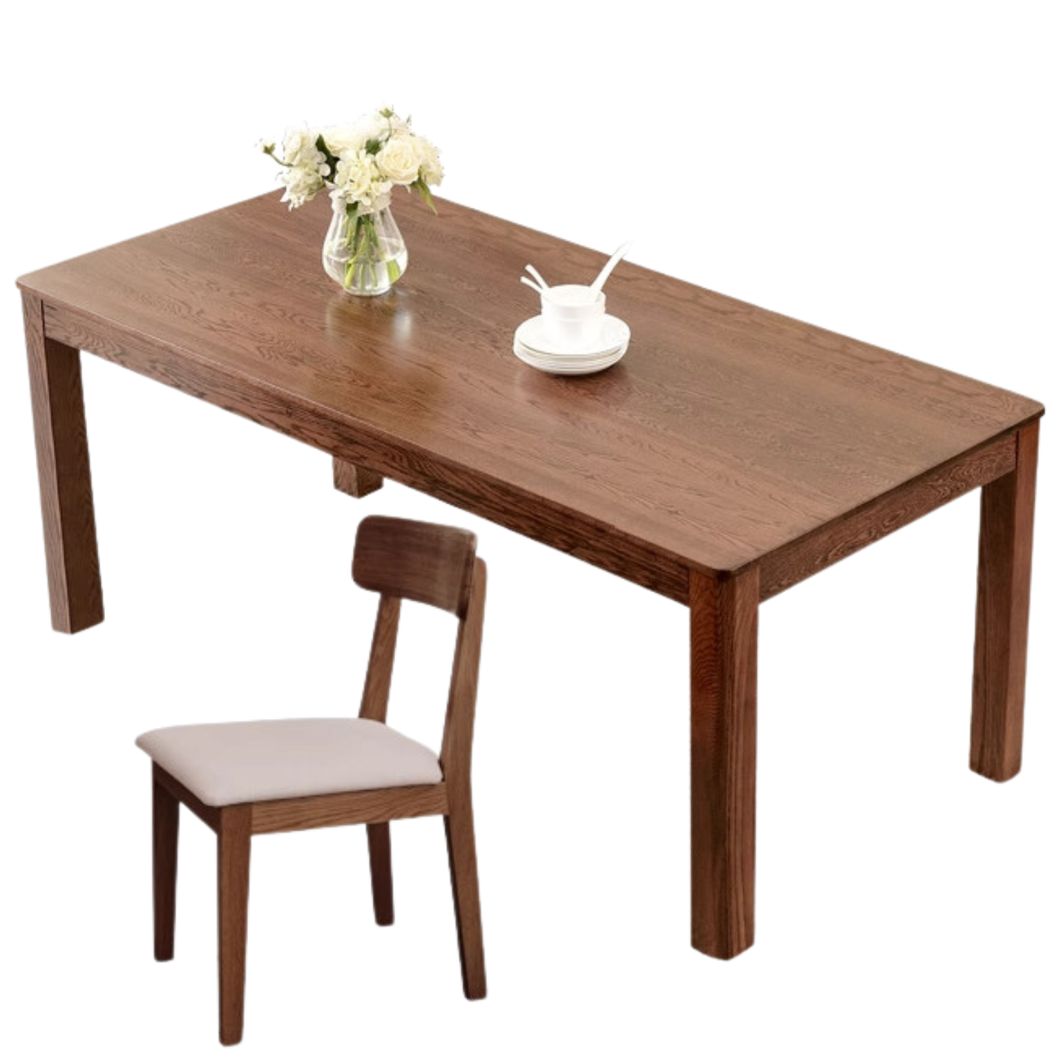 Solid Oak Wood Nordic Style Dining Table - Modern Farmhouse Kitchen Furniture for Dining Room & Small Space